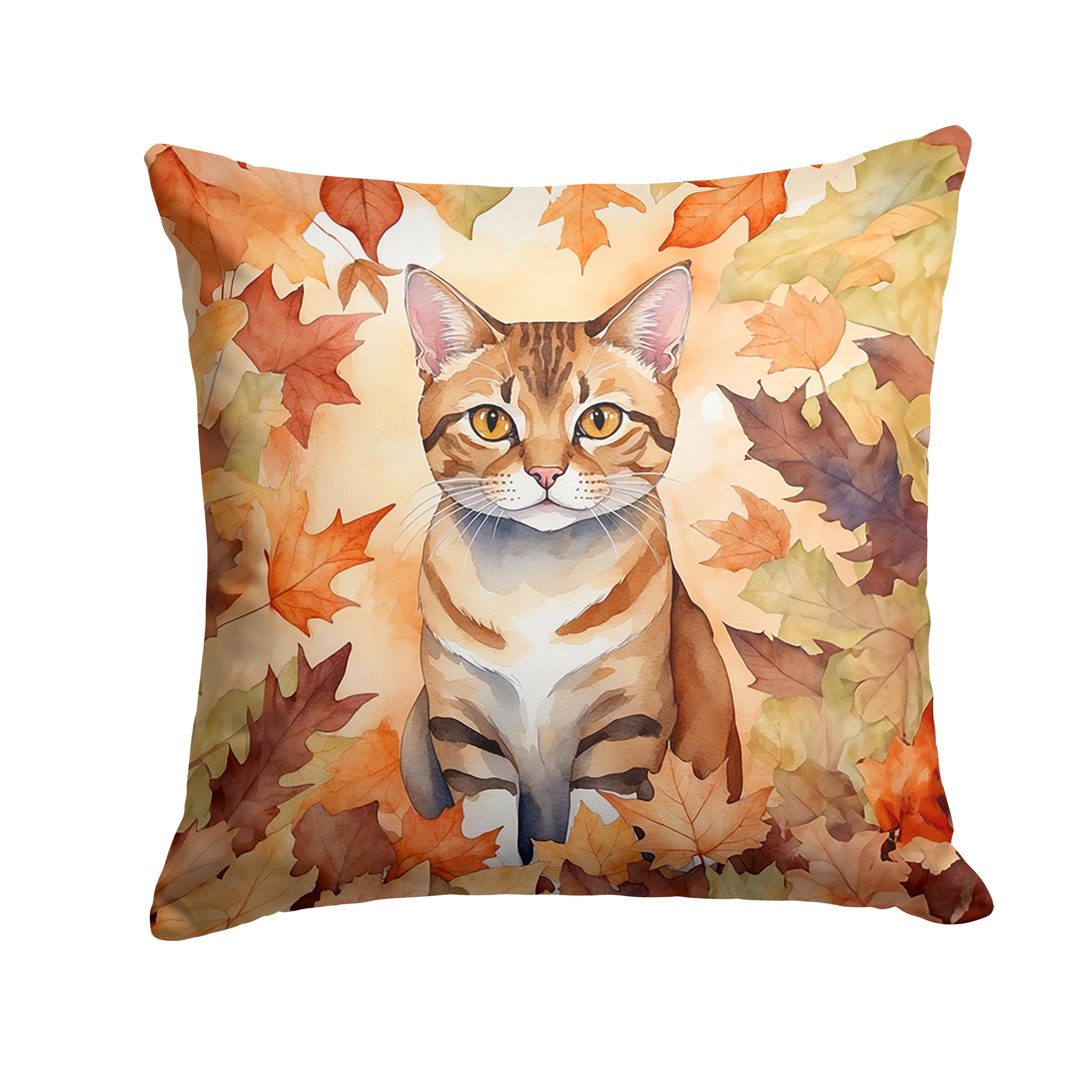 Carolines Treasures German Rex Cat in Fall Leaves Throw Pillow Machine Washable, Indoor Outdoor Decorative Pillow for Couch, Bed or Patio, 14Hx14W