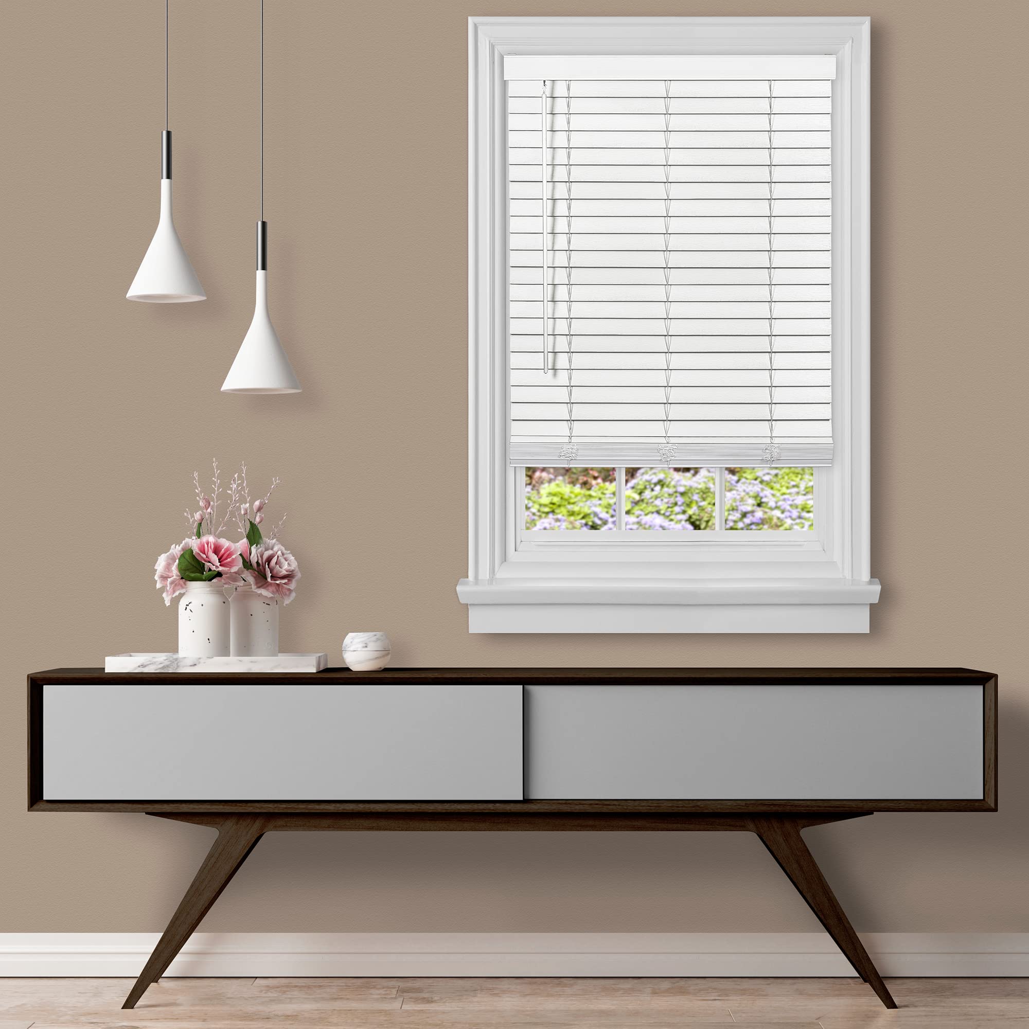 Cordless GII Madera Falsa 2 Faux Wood Plantation Blind 23x64 - White