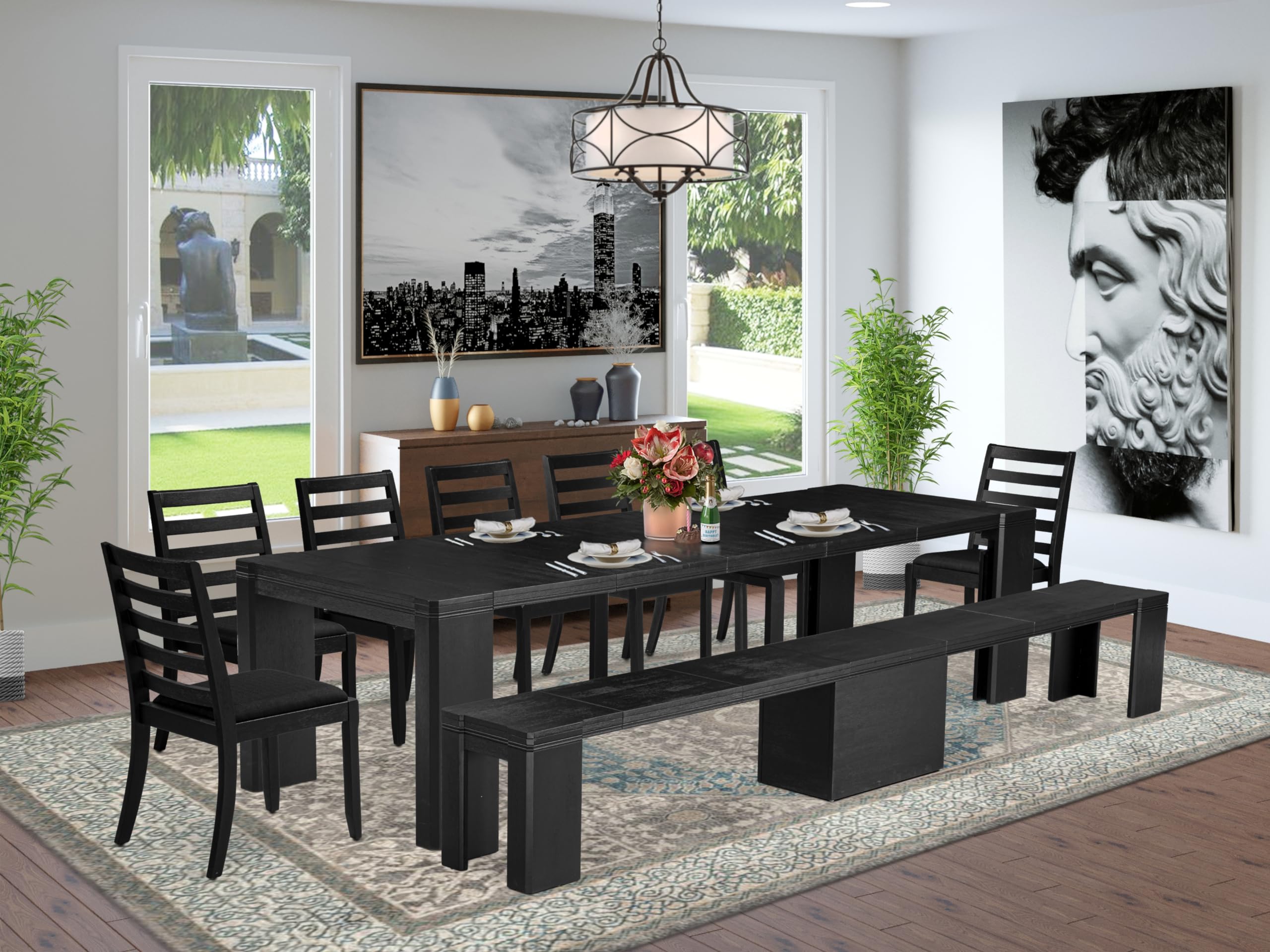 9-piece Modern Dining Room Table Set a Rectangular Dining Table