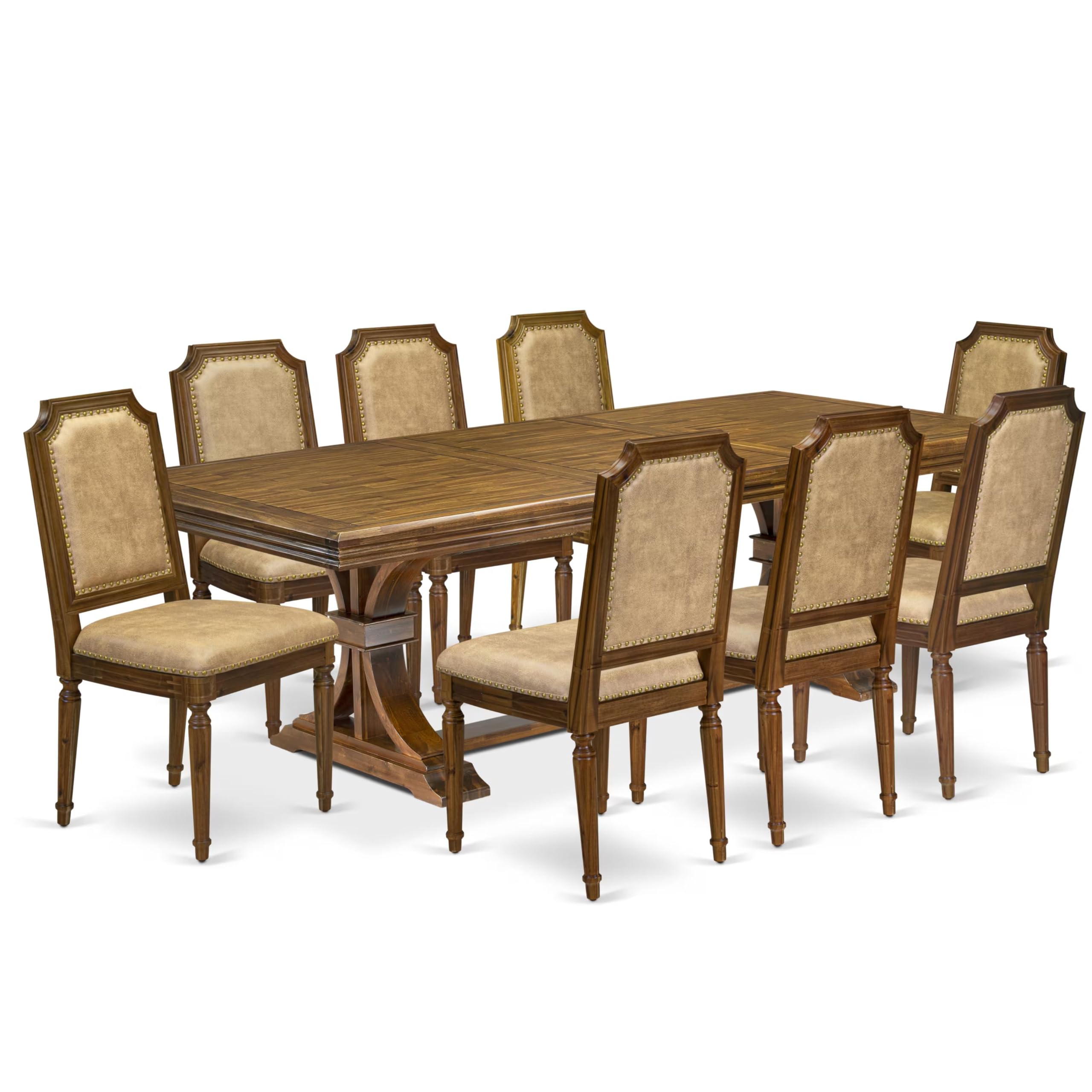 9 piece Kitchen Table Set includes a Dining Table and 8 Dark Grey Dinner Chairs
