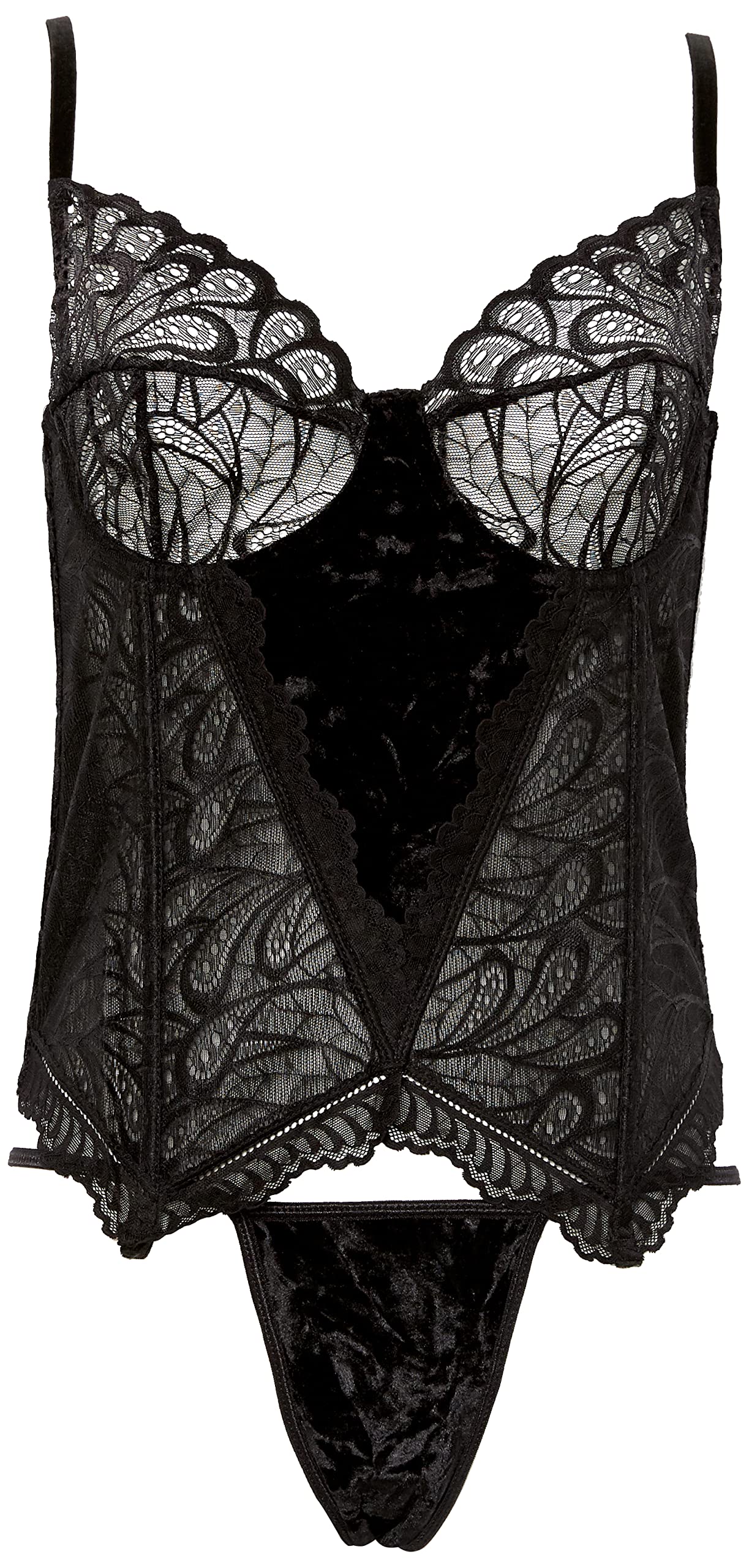 Coquette Velvet and Lace Bustier with Underwire Cups and Thong