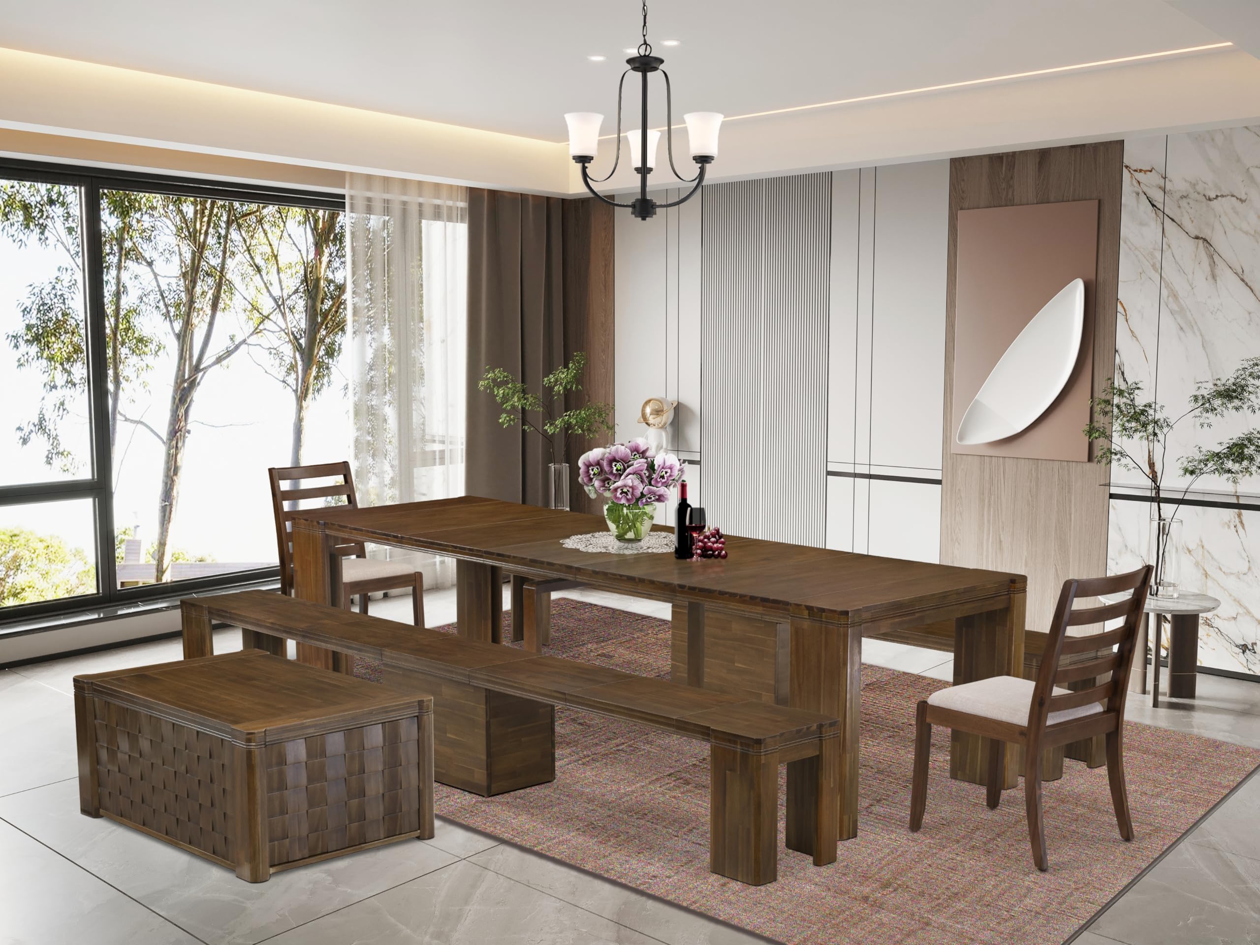6 Pieces Extendable Dining Set Includes a Rectangle Kitchen Table