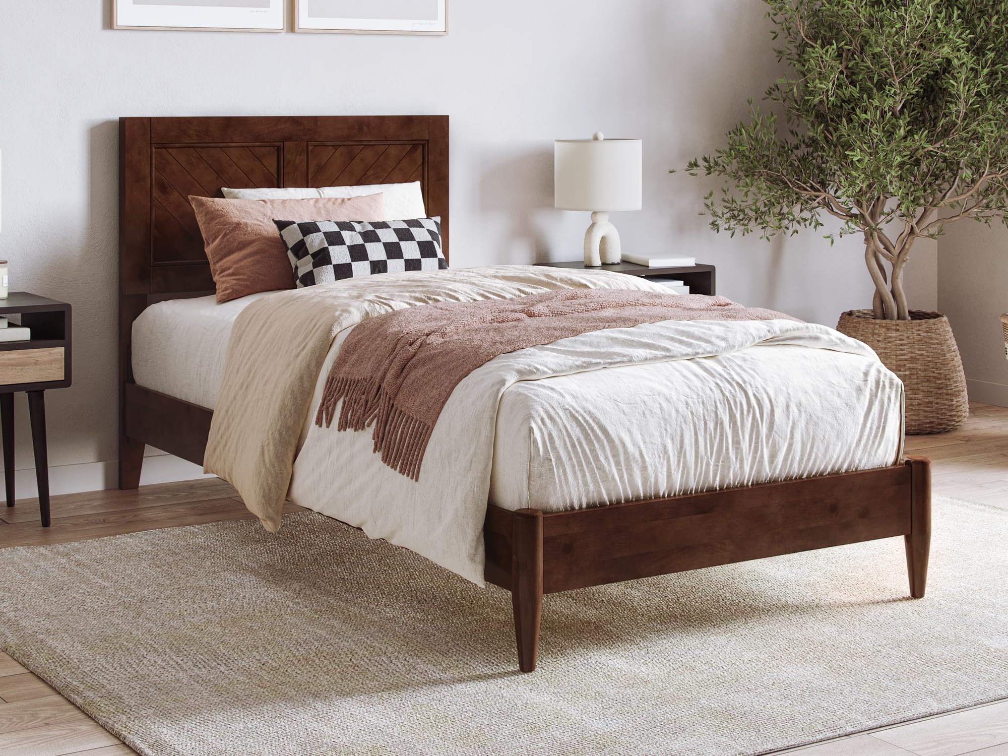 Berkshire Twin XL Solid Wood Low Profile Platform Bed in Walnut