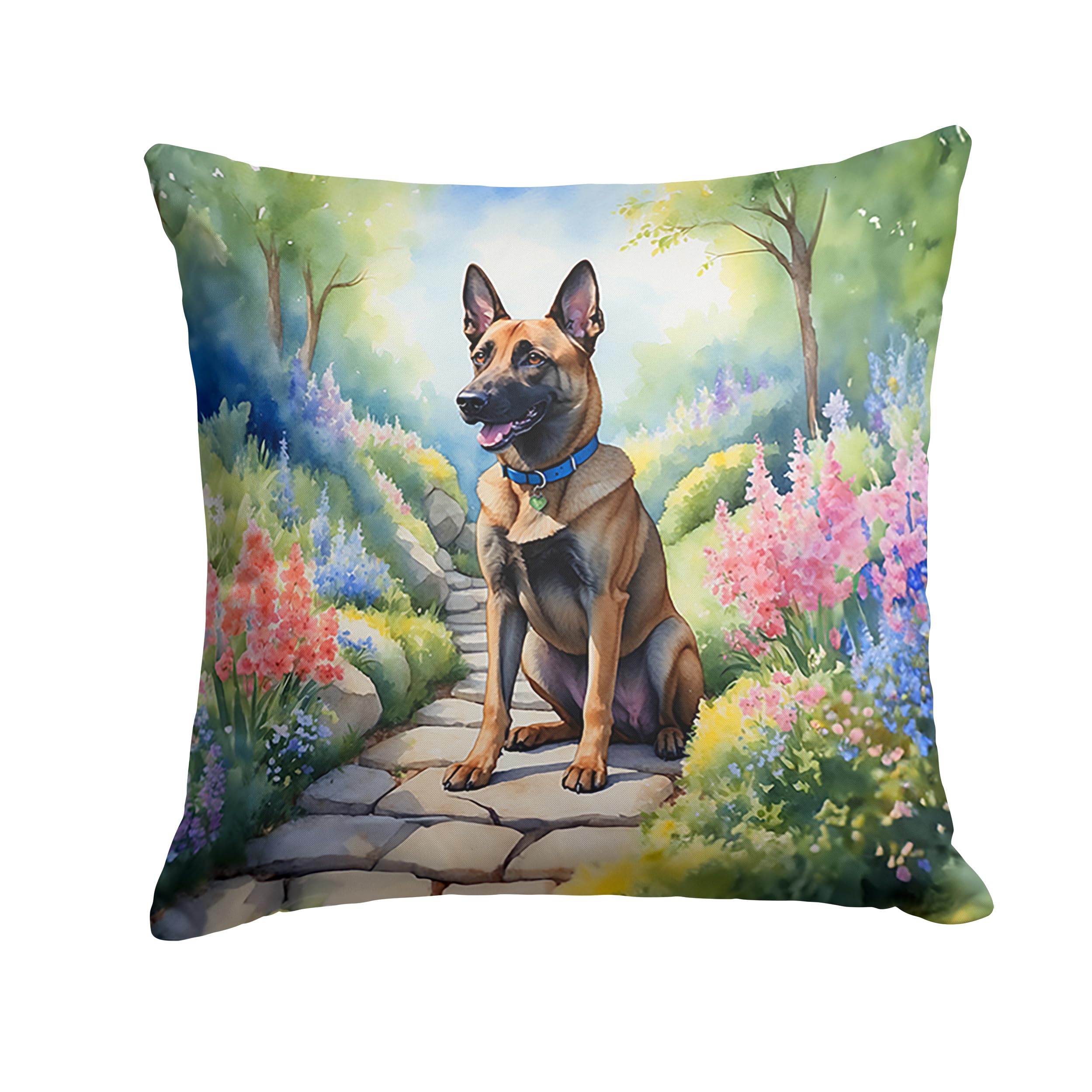 Carolines Treasures Belgian Malinois Spring Garden Throw Pillow Machine Washable, Indoor Outdoor Decorative Pillow for Couch, Bed or Patio, 14Hx14W