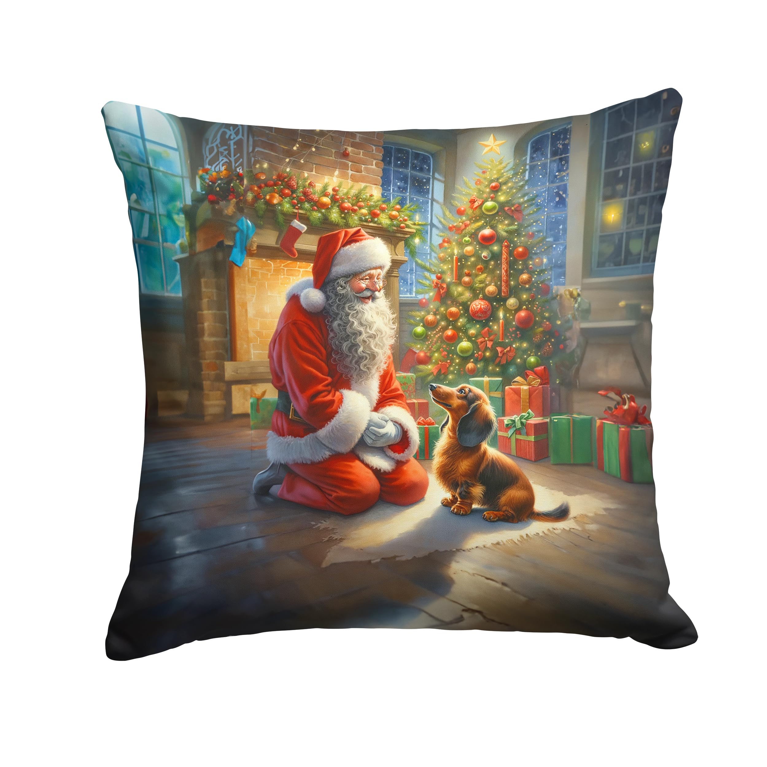 Carolines Treasures Dachshund and Santa Claus Throw Pillow Machine Washable, Indoor Outdoor Decorative Pillow for Couch, Bed or Patio, 18Hx18W