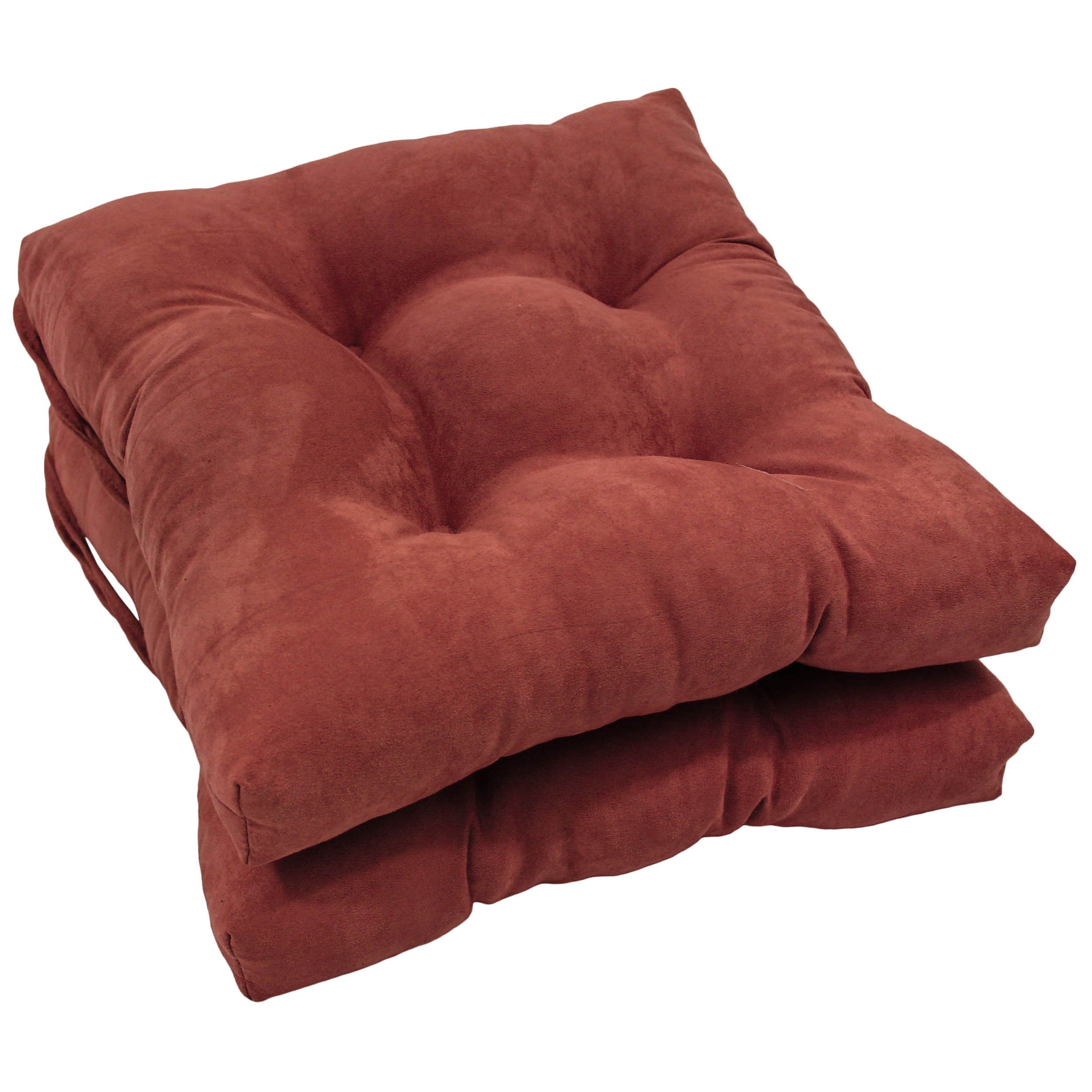 16-inch Solid Micro Suede Square Tufted Chair Cushions (Set of 2) - Red Wine