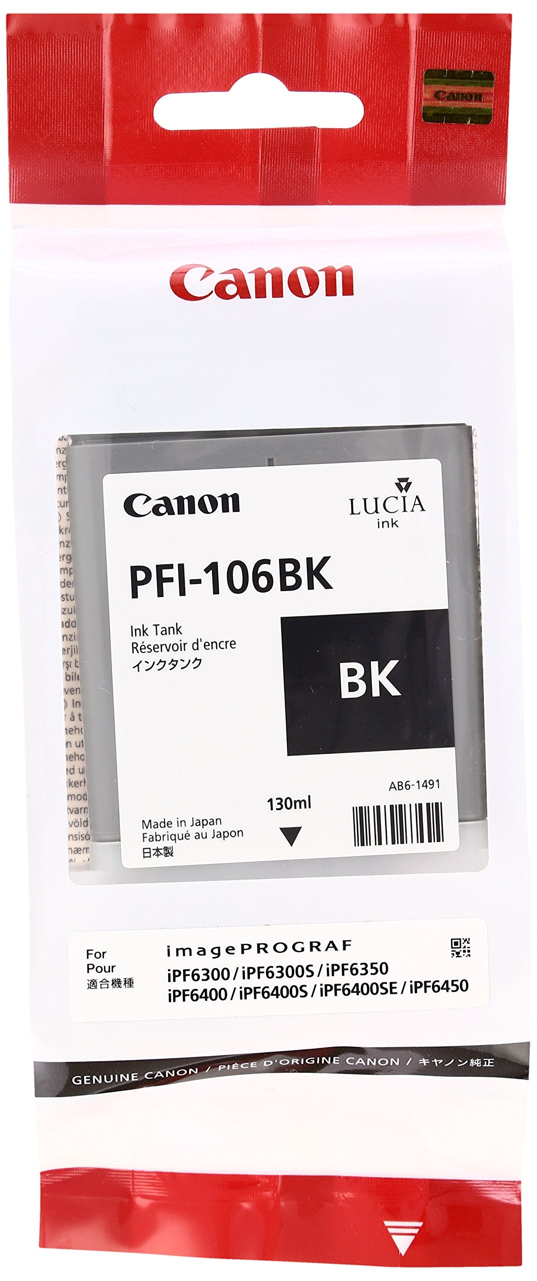CANON IMGPROGRAF IPF6300 1-PFI106 SD BLACK INK, 130 ML yield