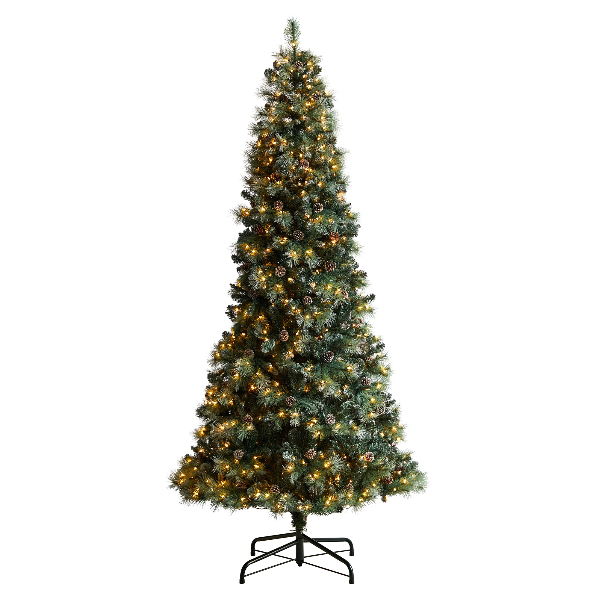 9 Frosted Tip British Columbia Mountain Pine Artificial Christmas Tree with 700 Clear Lights, Pine Cones and 1512 Bendable Branches