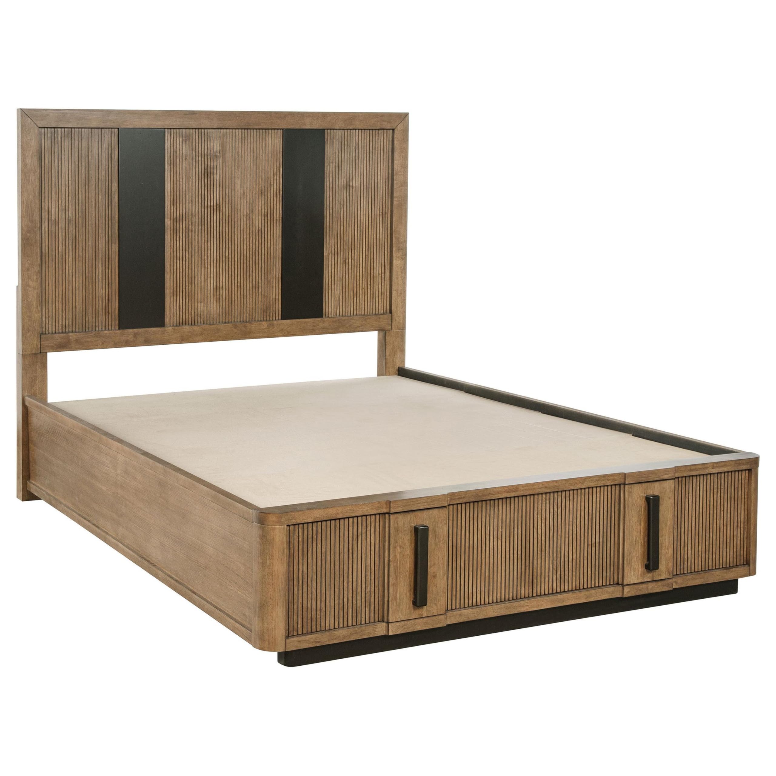 Reon King Platform Bed w 2 Storage Drawers, Reeded Ash Brown Black