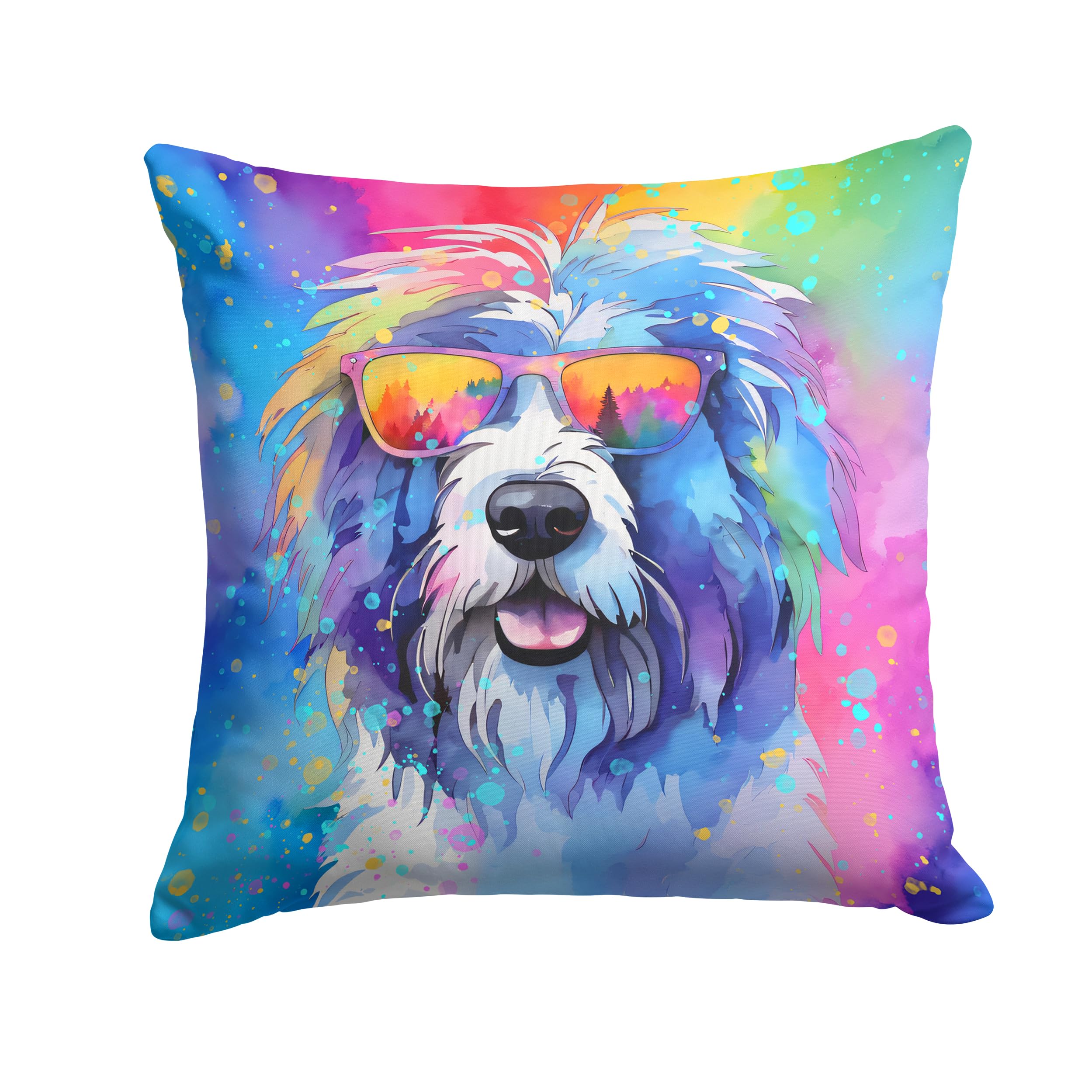 Old English Sheepdog Hippie Dawg Throw Pillow