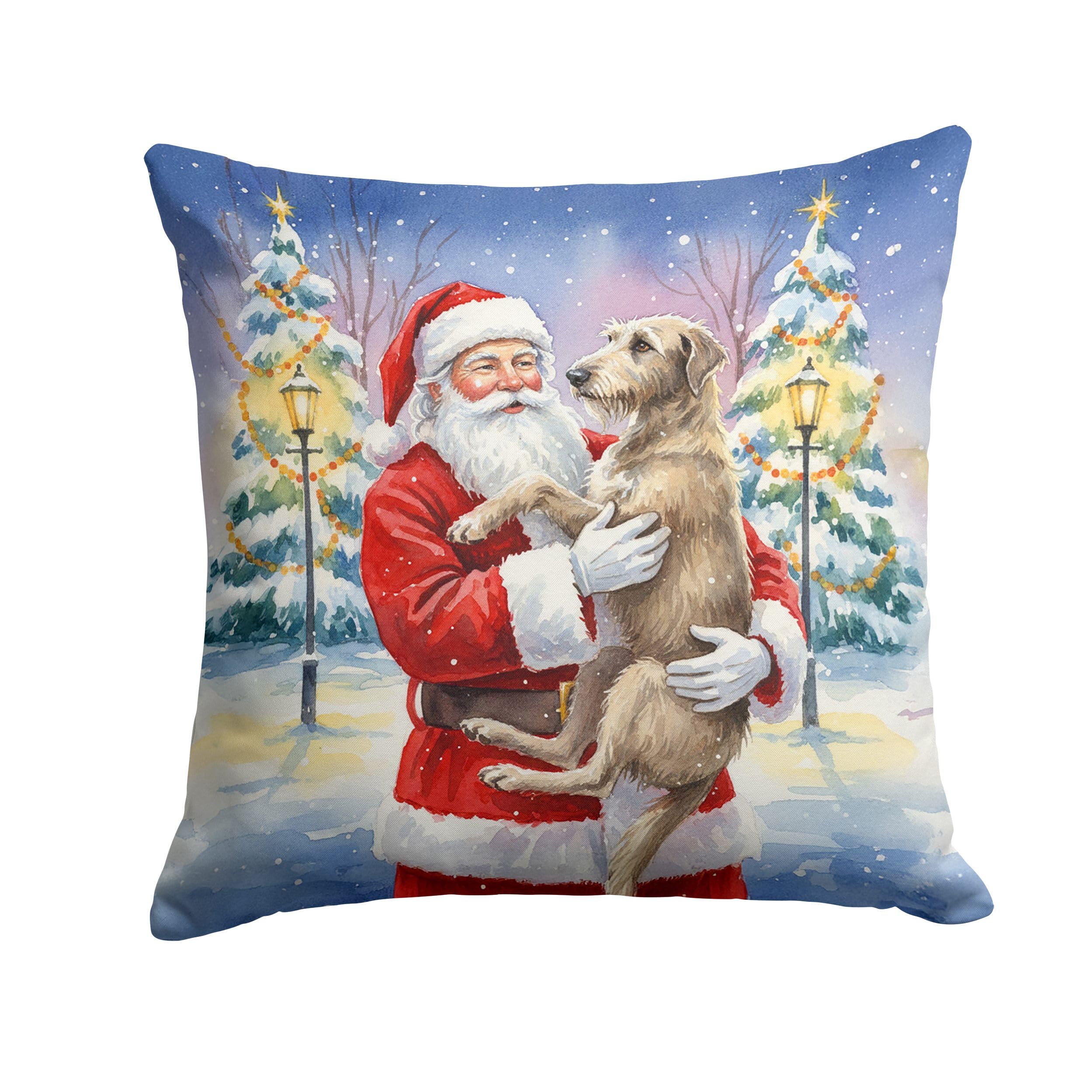 Carolines Treasures Scottish Deerhound with Santa Claus Throw Pillow Decorative Indoor Outdoor Accent Cushion for Couch, Bed or Patio, 18Hx18W