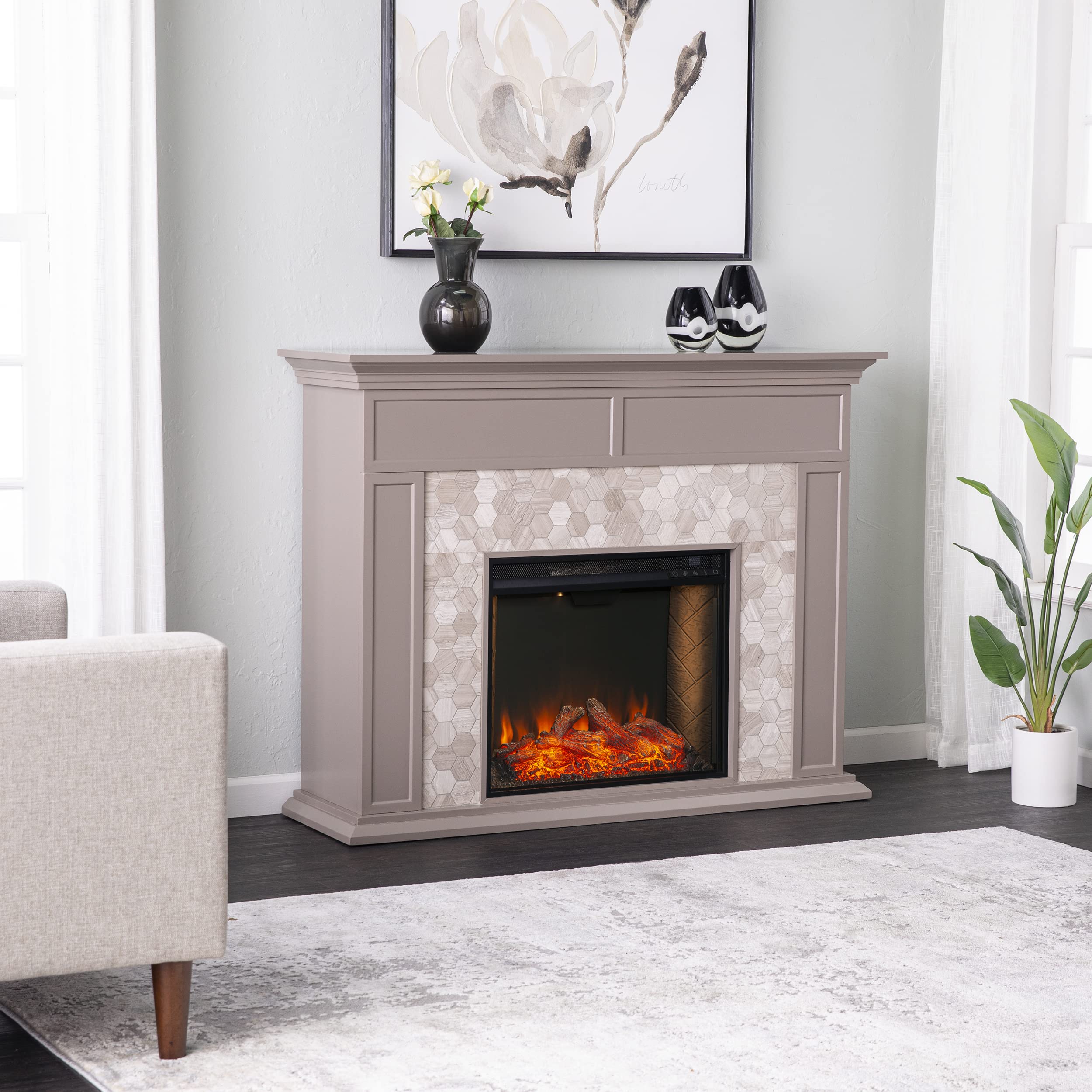 Torlington Marble Tiled Electric Fireplace - Gray