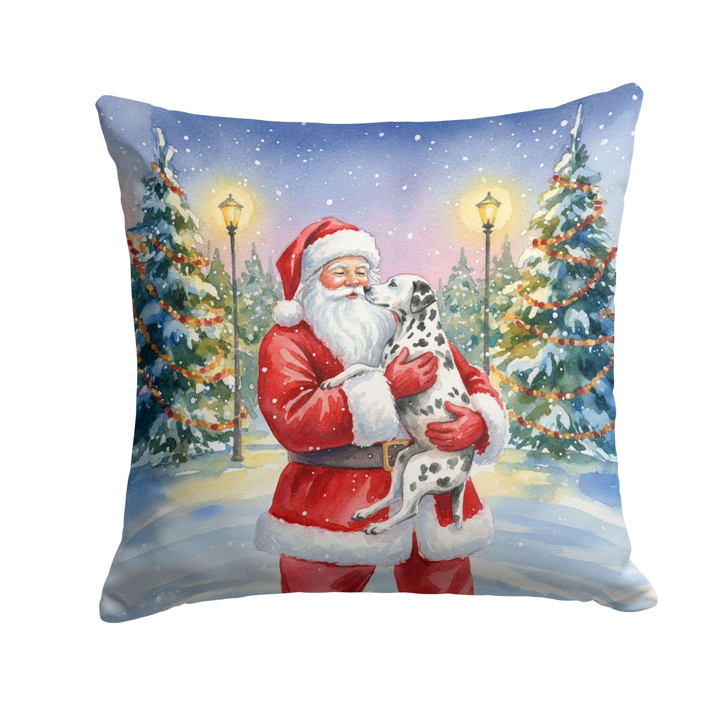 Carolines Treasures Dalmatian with Santa Claus Throw Pillow Decorative Indoor Outdoor Accent Cushion for Couch, Bed or Patio, 14Hx14W