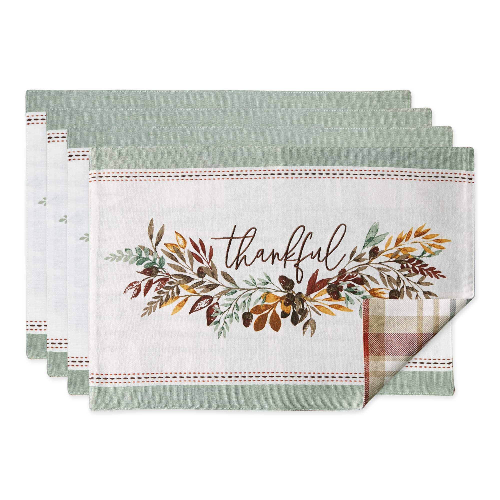 Dii Thankful Autumn Collection Fall Tabletop Decoration, Reversible Placemat Set, 13X19, Falls Bounty, 4 Piece