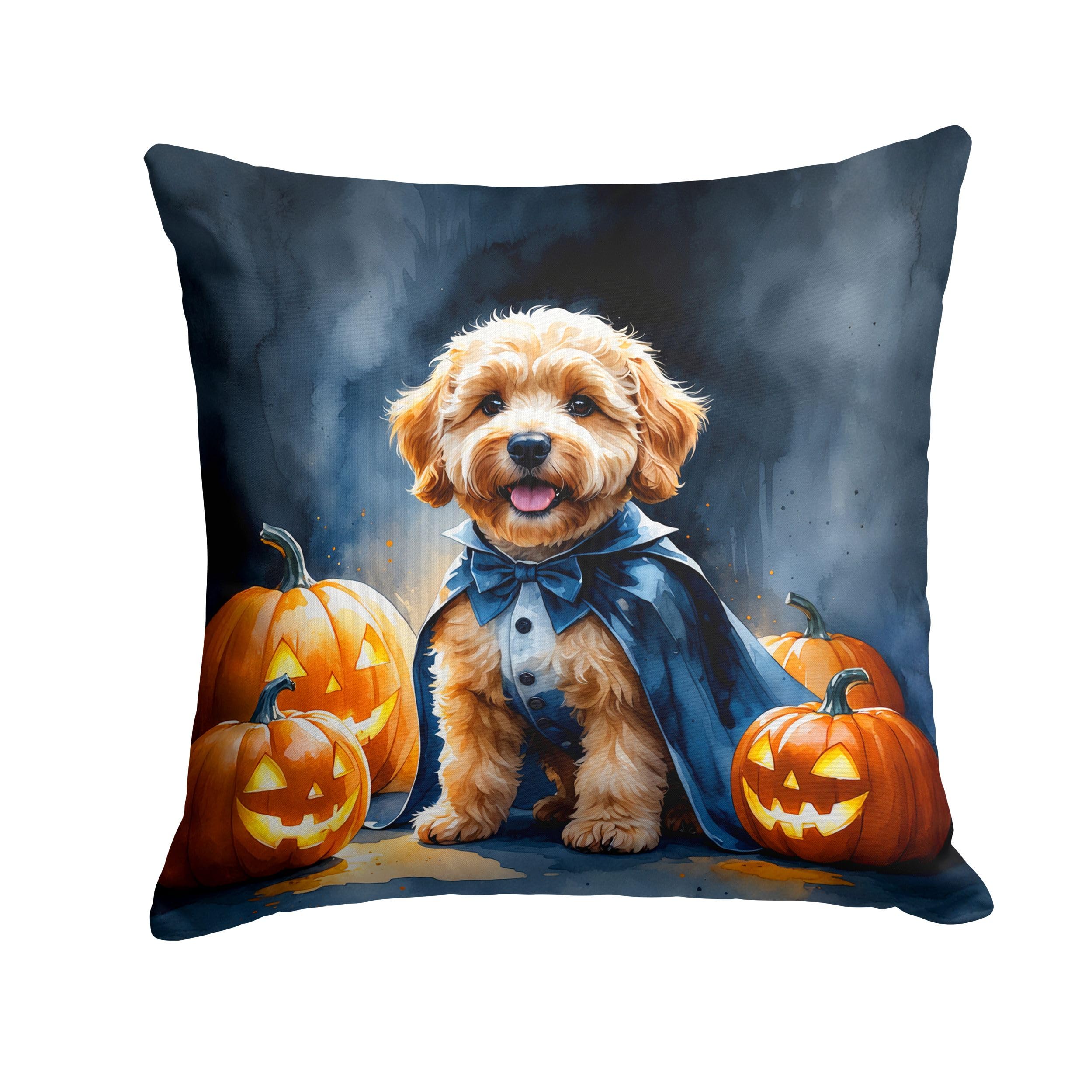 Carolines Treasures Goldendoodle Puppy Halloween Throw Pillow Machine Washable, Indoor Outdoor Decorative Pillow for Couch, Bed or Patio, 14Hx14W