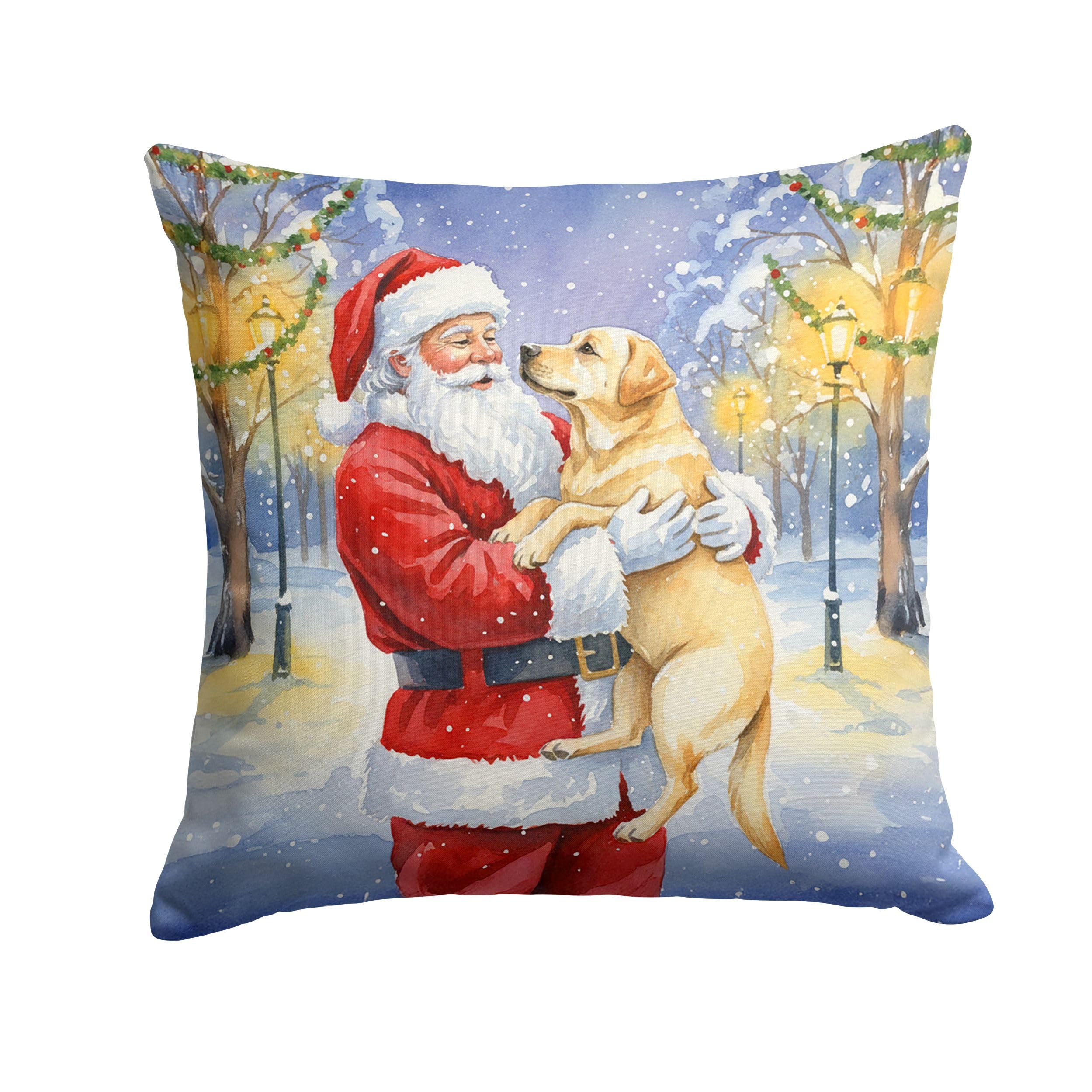 Carolines Treasures Yellow Labrador Retriever with Santa Claus Throw Pillow Decorative Indoor Outdoor Accent Cushion for Couch, Bed or Patio, 14Hx14W