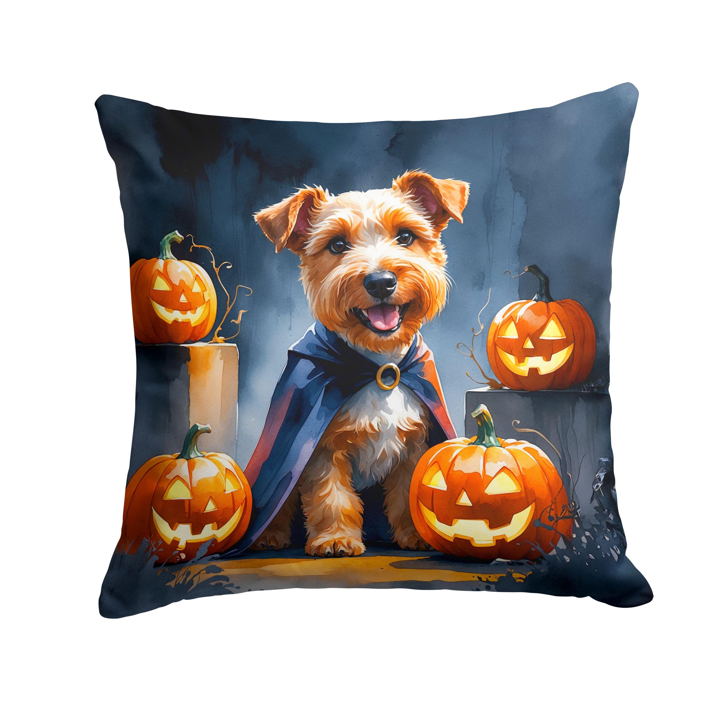 Carolines Treasures Airedale Terrier Puppy Halloween Throw Pillow Machine Washable, Indoor Outdoor Decorative Pillow for Couch, Bed or Patio, 14Hx14W