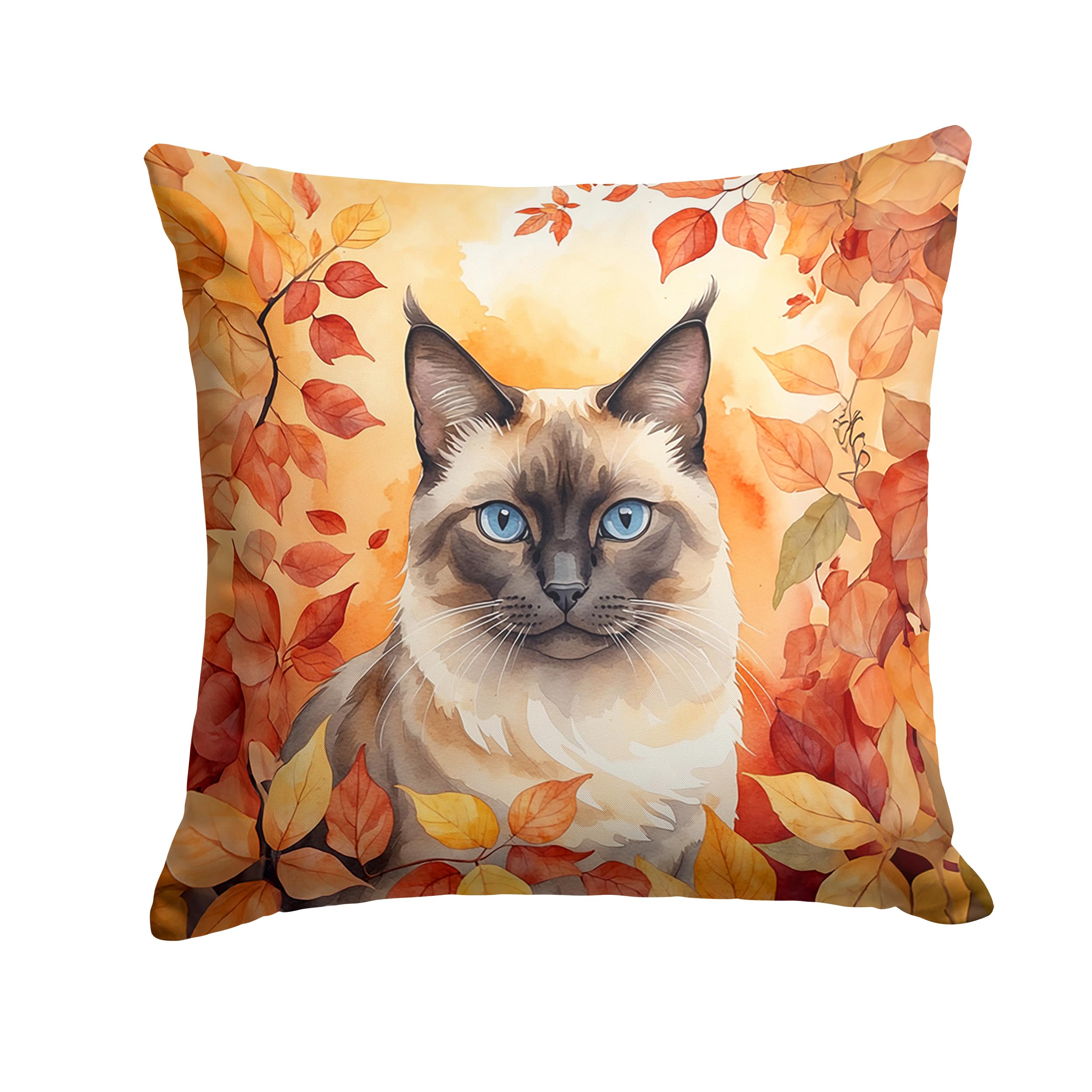 Carolines Treasures Birman Cat in Fall Leaves Throw Pillow Machine Washable, Indoor Outdoor Decorative Pillow for Couch, Bed or Patio, 18Hx18W
