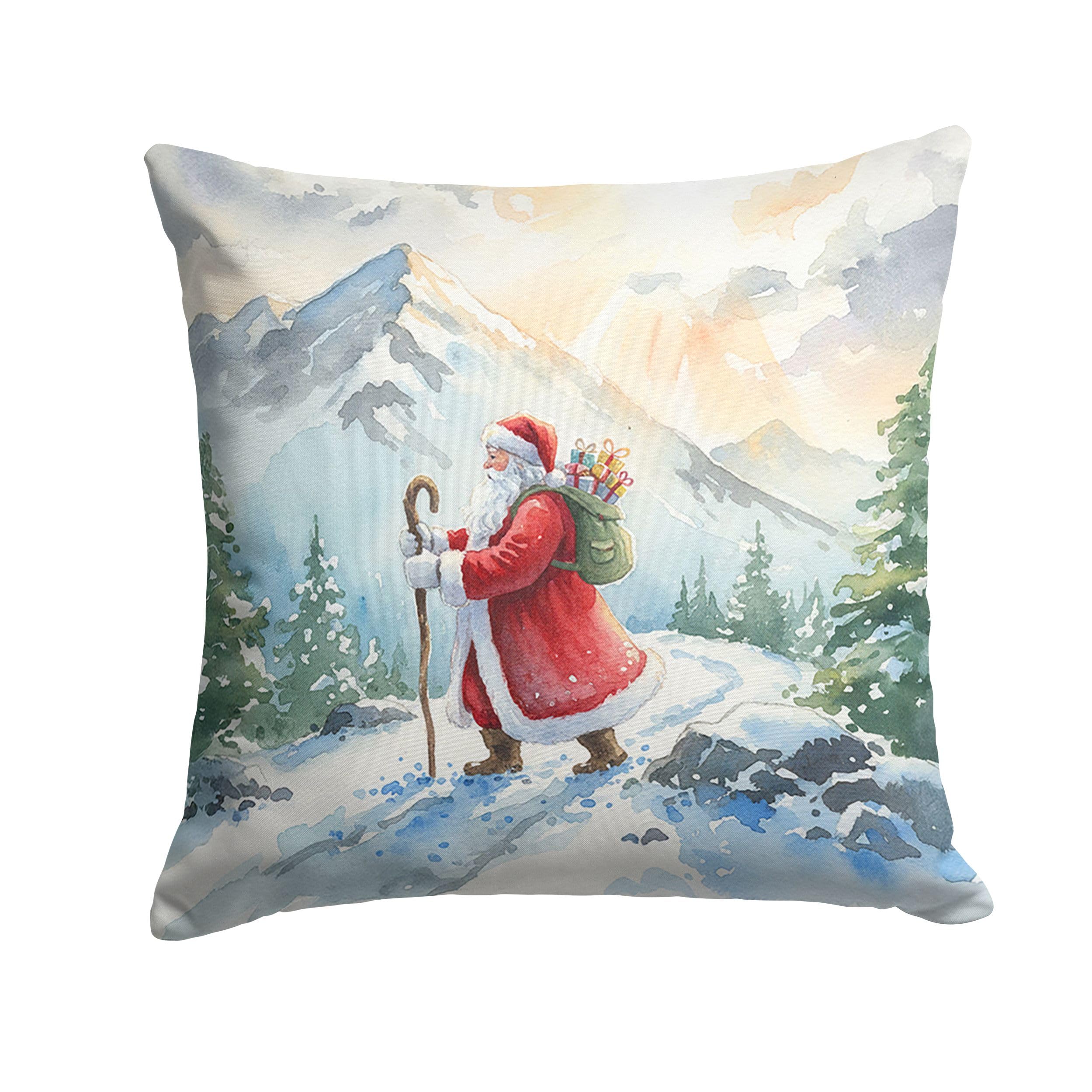 Carolines Treasures Santa Claus Hiking in The Mountains Christmas Throw Pillow Decorative Indoor Outdoor Accent Cushion for Couch, Bed or Patio, 14Hx14W