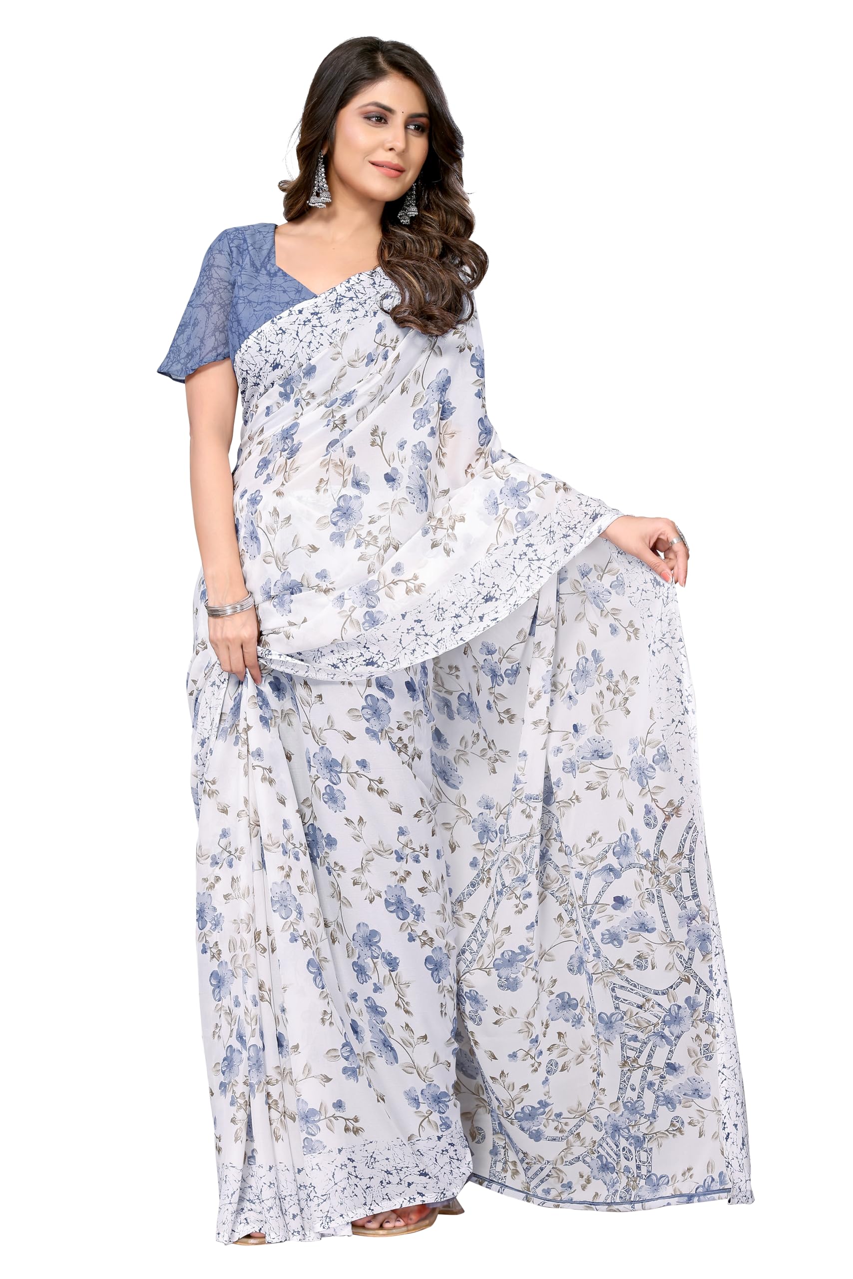 Yashika Women's Trendy Printed Georgette Grey Color Saree with Blouse Material(AZ-YS-P1-LAXMI GREY)