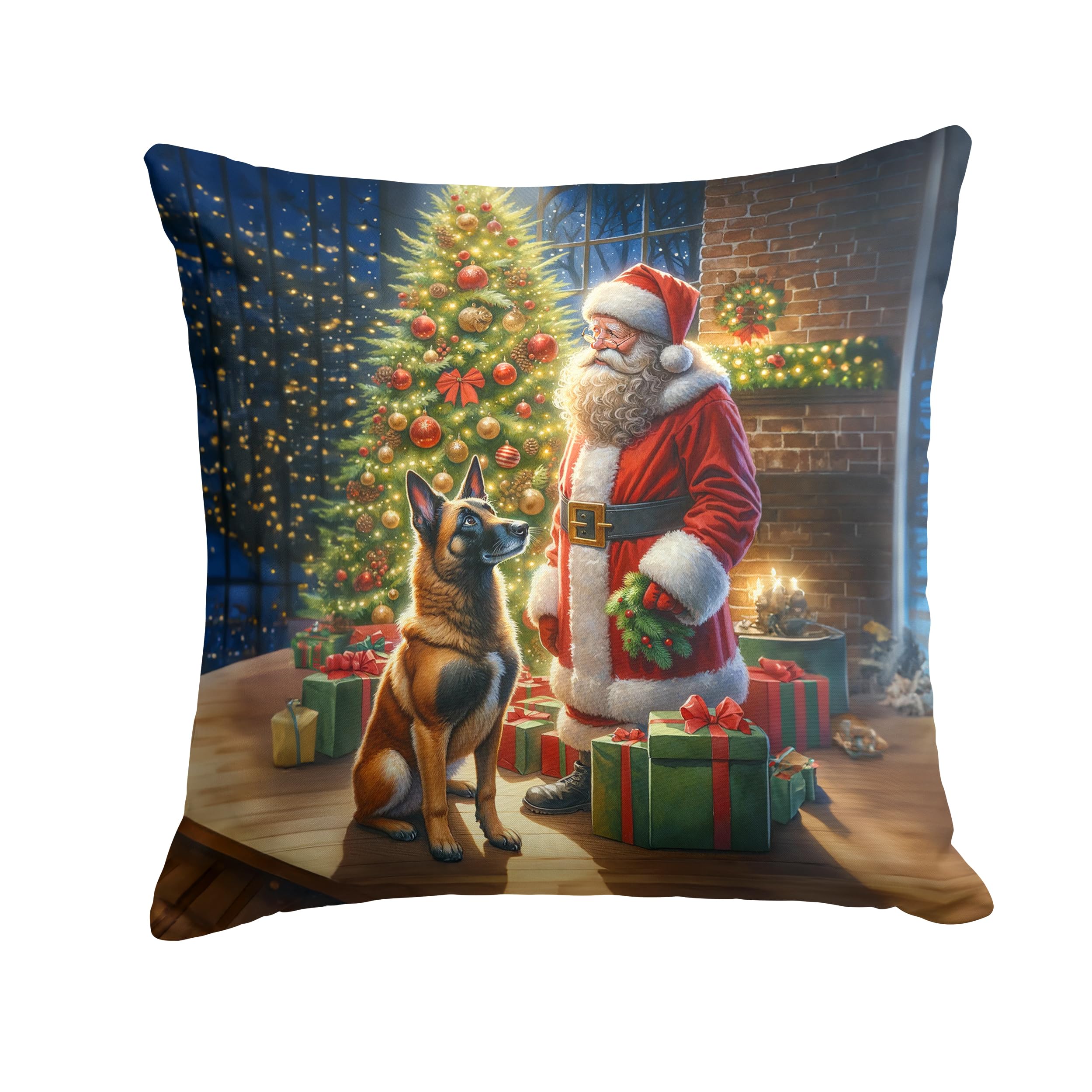 Carolines Treasures Belgian Malinois and Santa Claus Throw Pillow Machine Washable, Indoor Outdoor Decorative Pillow for Couch, Bed or Patio, 18Hx18W
