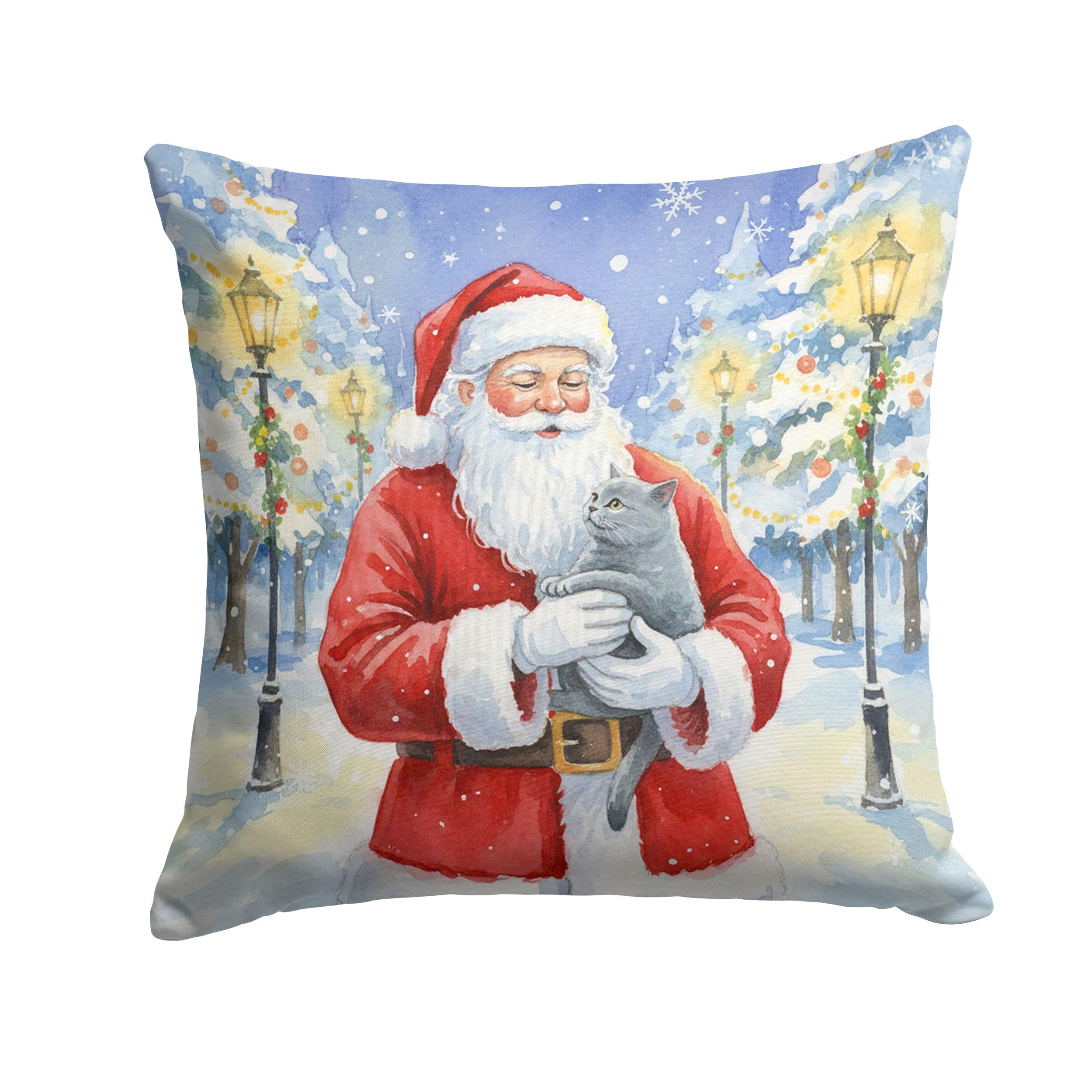 Carolines Treasures British Shorthair Cat with Santa Claus Throw Pillow Decorative Indoor Outdoor Accent Cushion for Couch, Bed or Patio, 14Hx14W