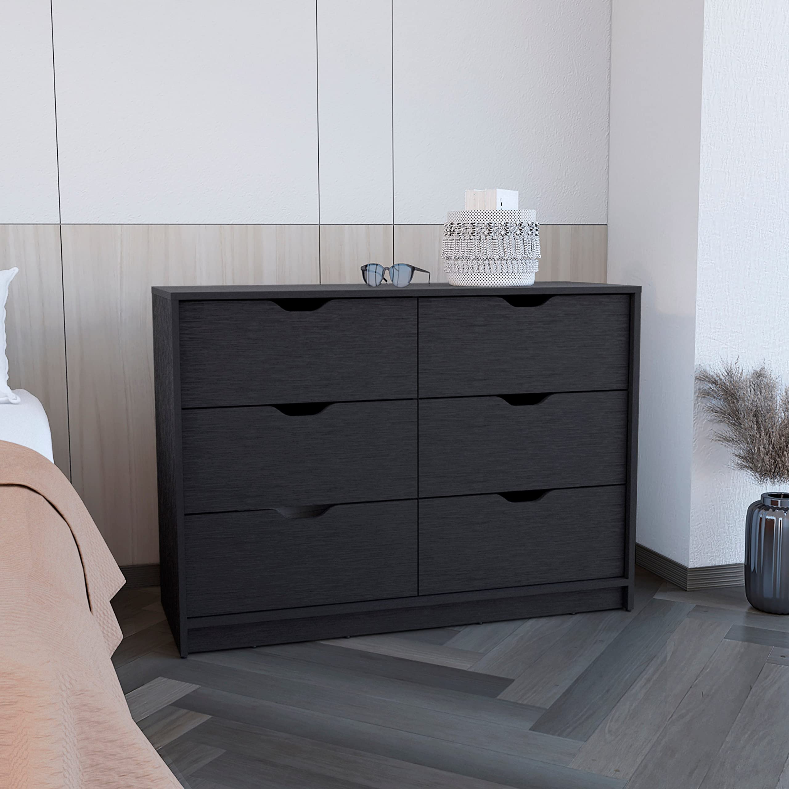 Dresser 30' H, Drawer Dresser With 2 Lower Cabinets, Drawer Chest, Black