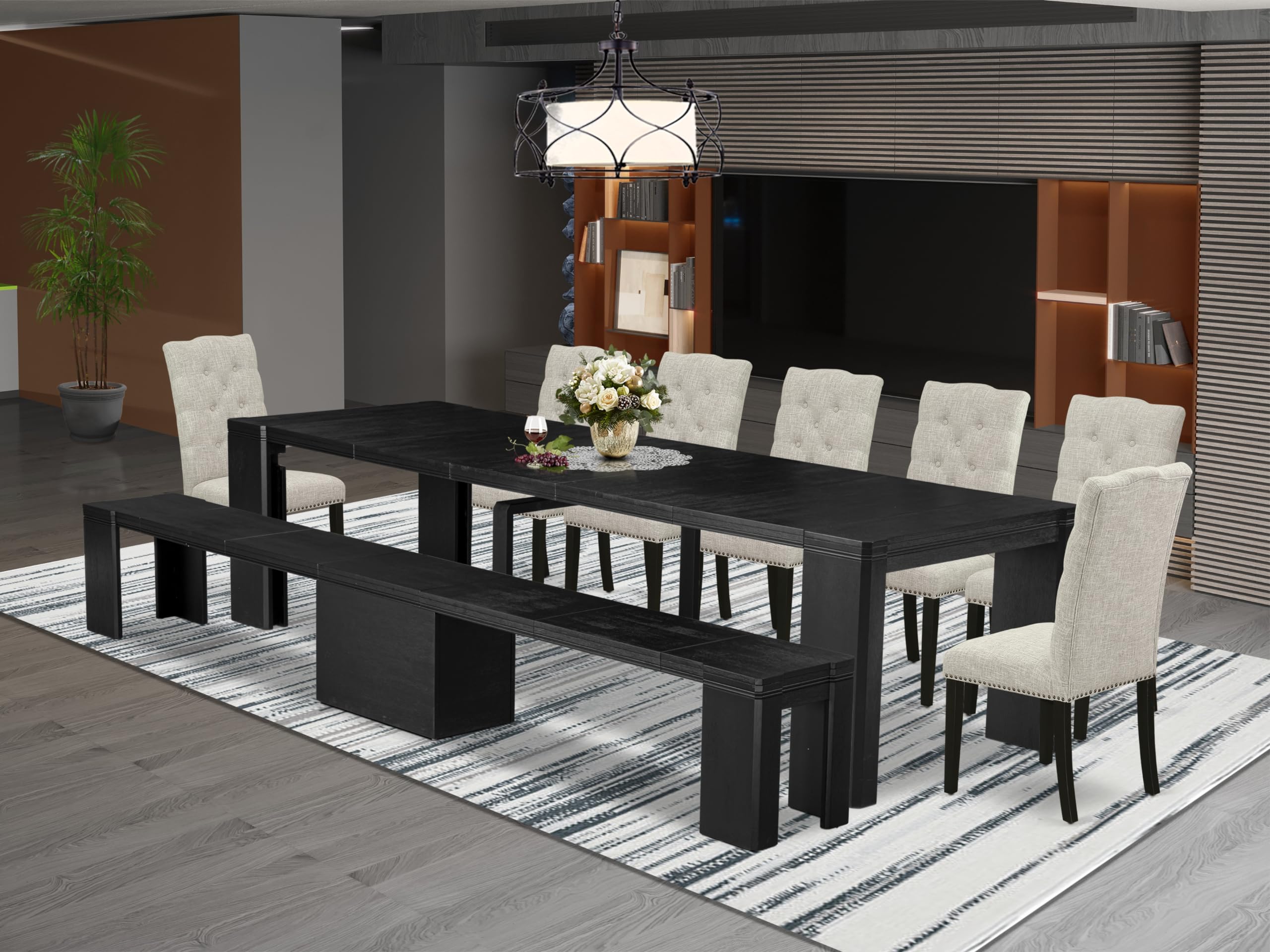 9-piece Dining Room Table Set a Rectangular Kitchen Table with a wooden Bench