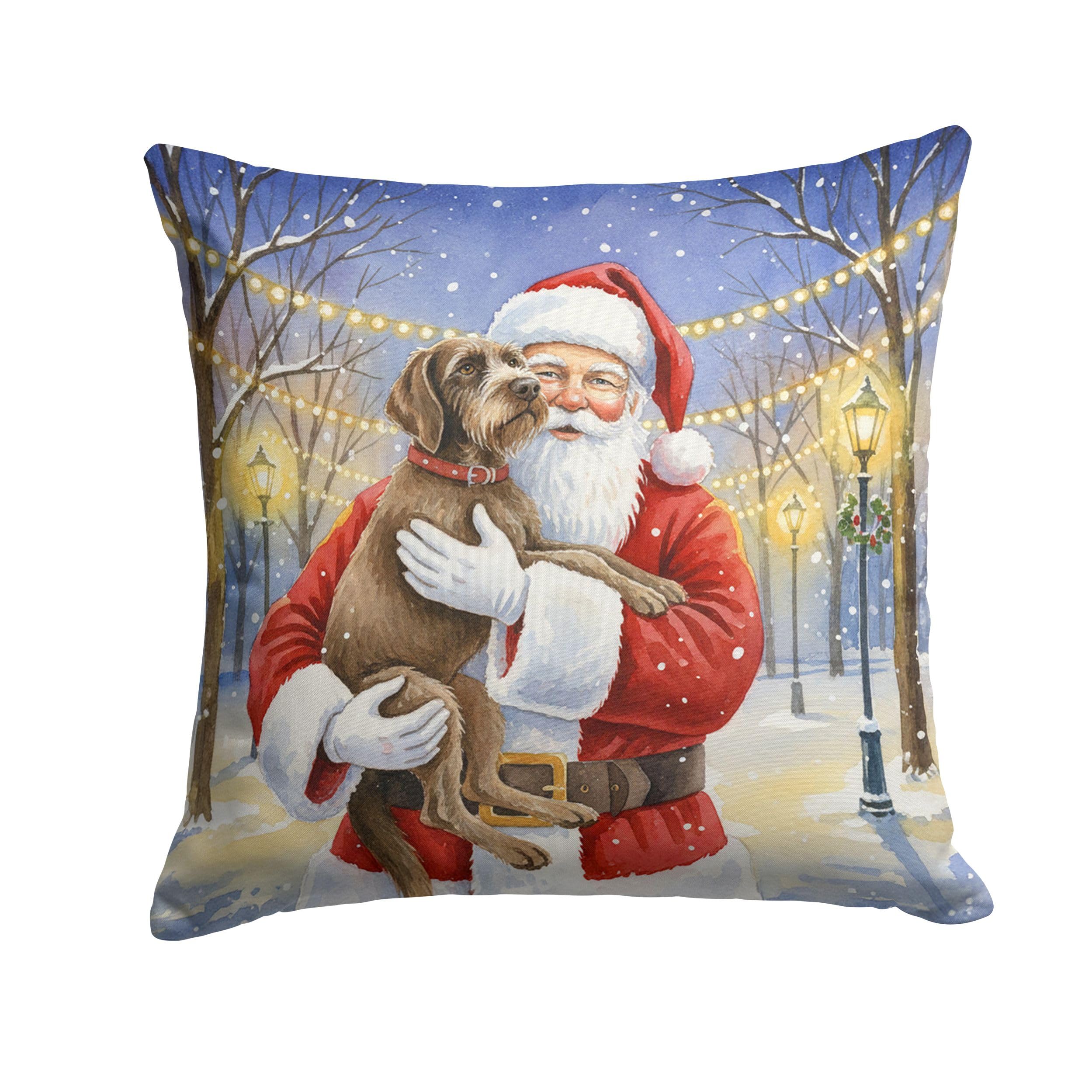Carolines Treasures Wirehaired Pointing Griffon with Santa Claus Throw Pillow Decorative Indoor Outdoor Accent Cushion for Couch, Bed or Patio, 14Hx14W