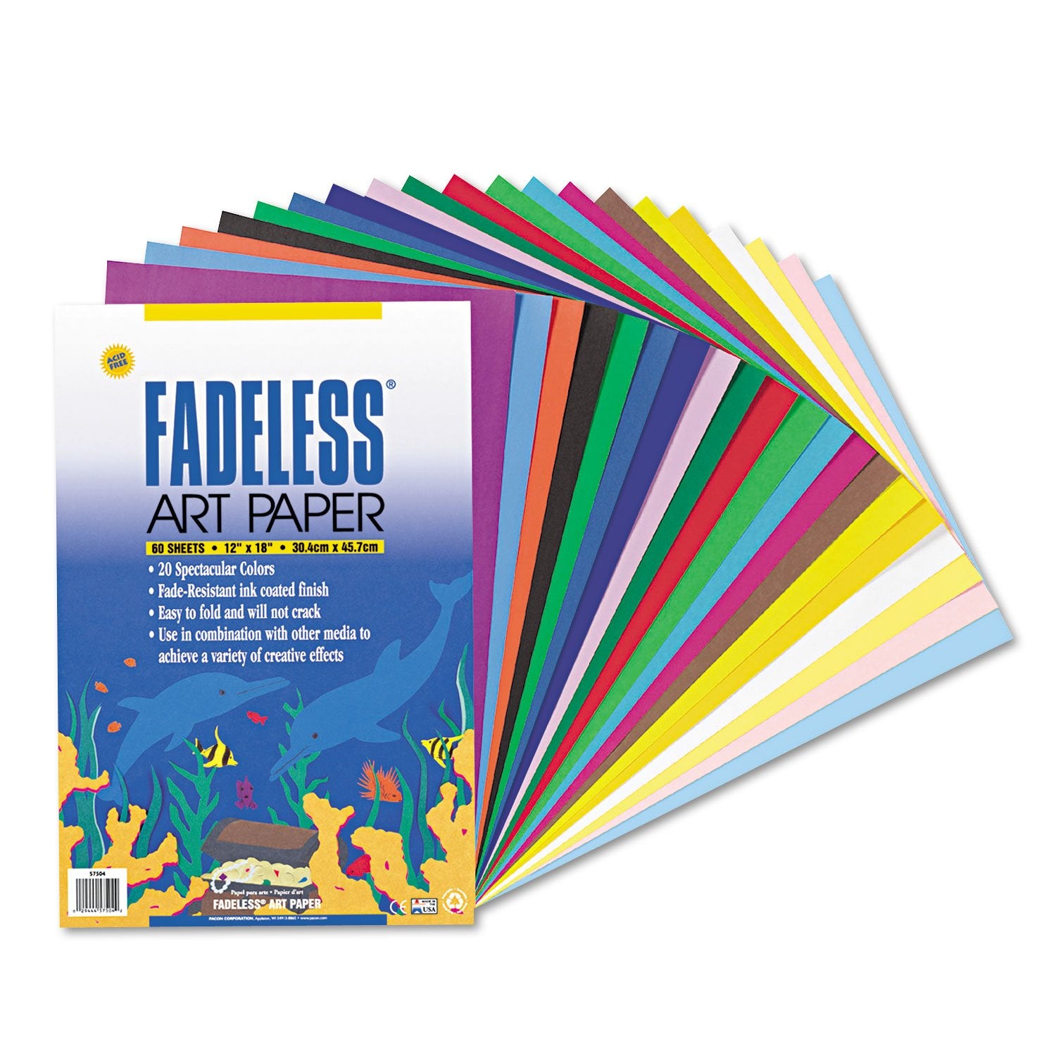 Pacon Fadeless Sulphite Acid-Free Art Paper, 50 lb, 12 X 18 in, Multiple Color, Pack of 60