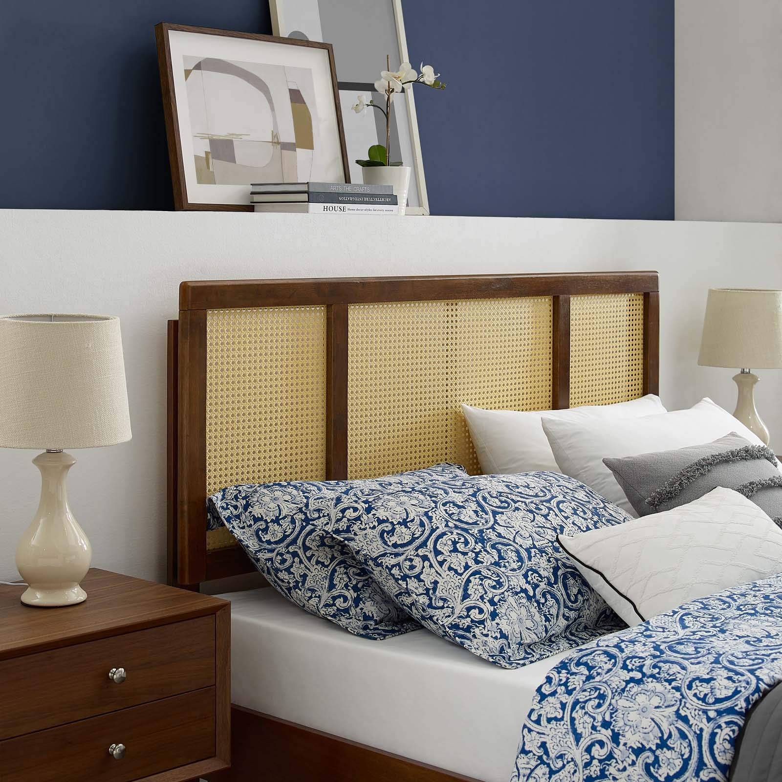 Delmare Cane Full Headboard - Walnut