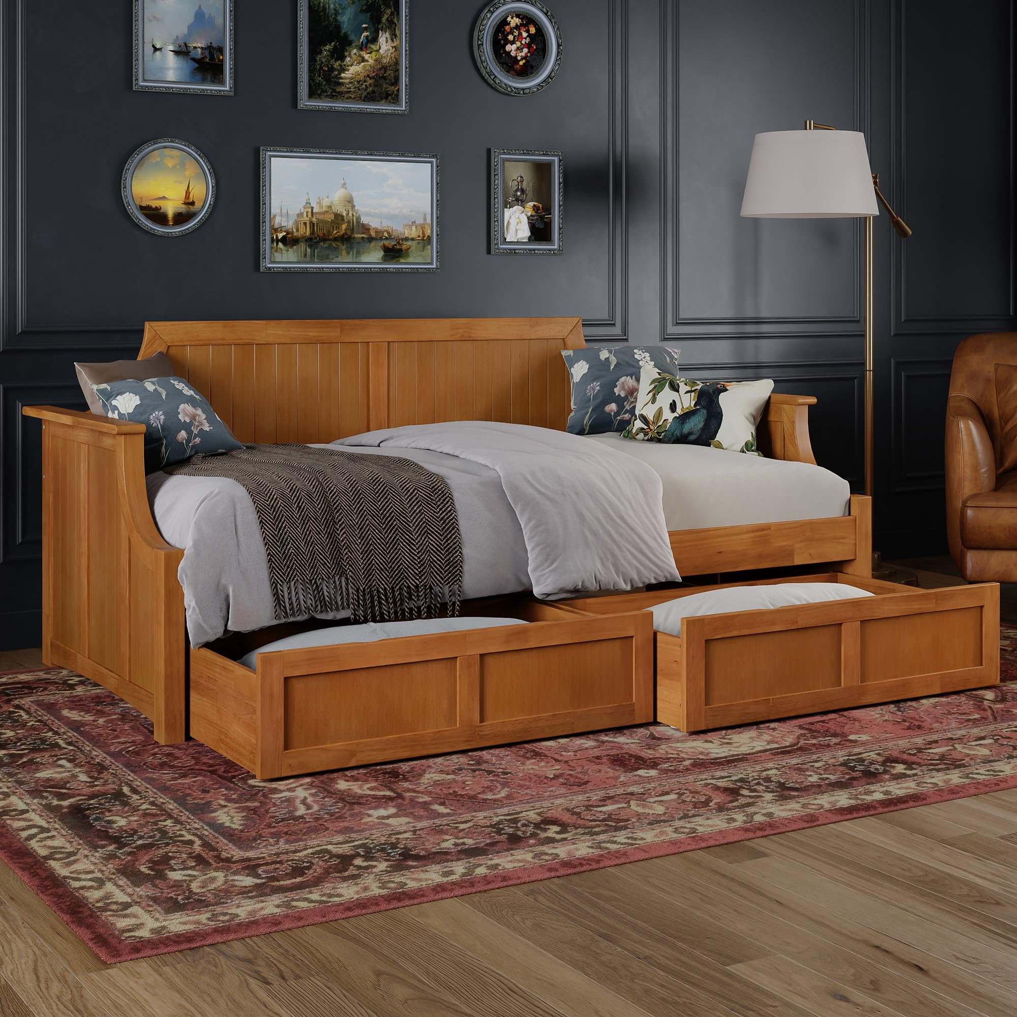 AFI Cambridge Twin Size Daybed with Storage Drawers in Light Toffee