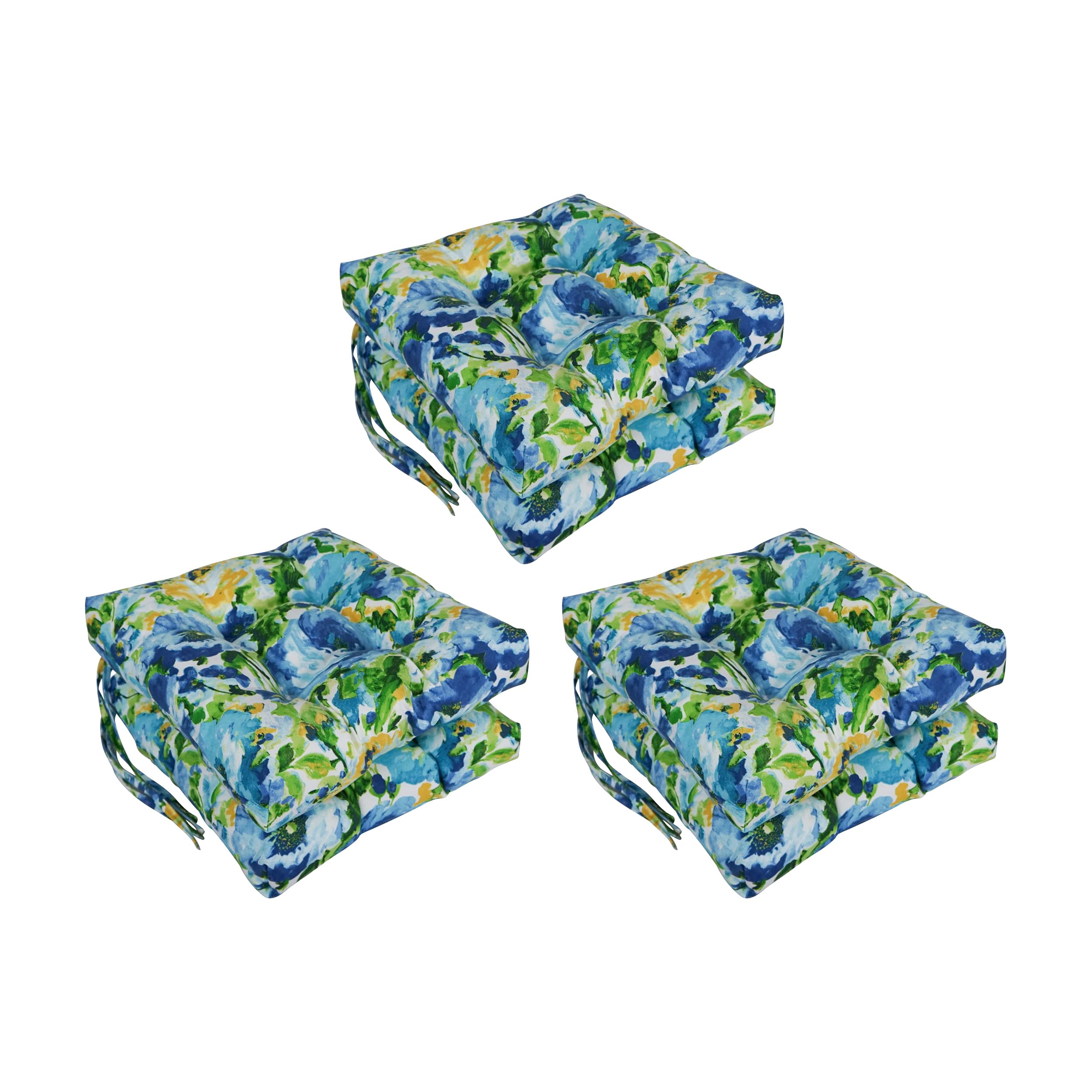 16-inch Spun Polyester Patterned Outdoor Square Tufted Chair Cushions (Set of 6) 916X16SQ-T-6CH-REO-65