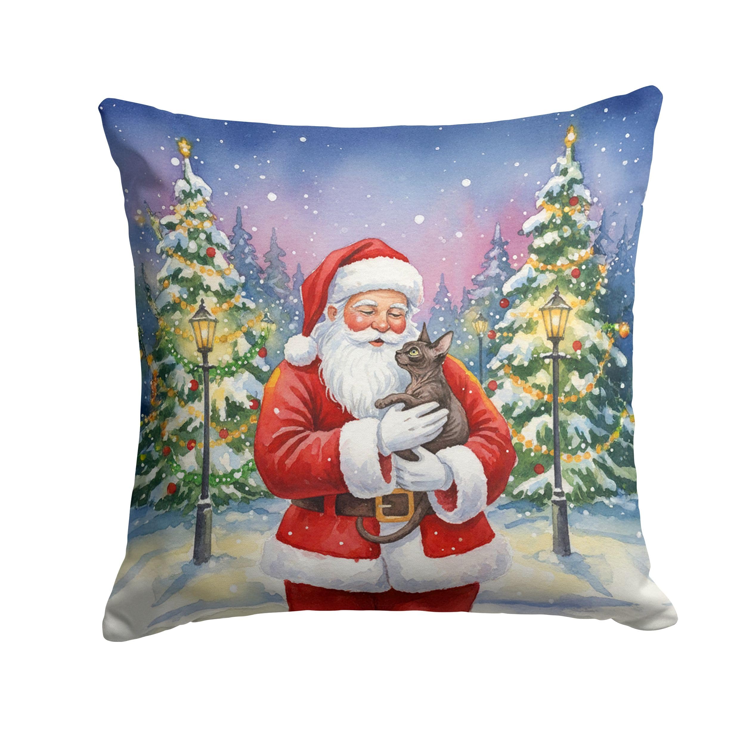 Carolines Treasures Lykoi Cat with Santa Claus Throw Pillow Decorative Indoor Outdoor Accent Cushion for Couch, Bed or Patio, 14Hx14W