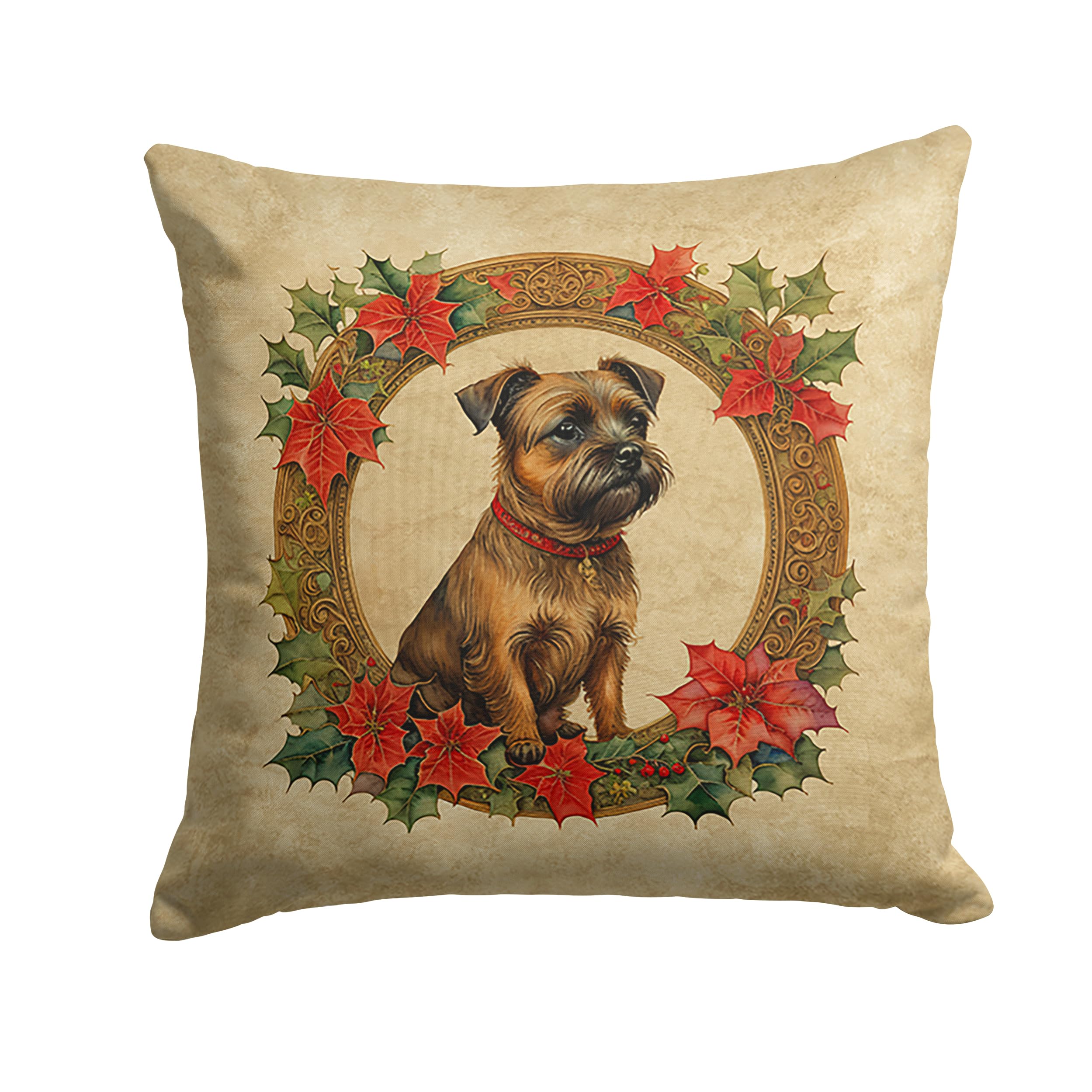 Border Terrier Christmas Flowers Throw Pillow