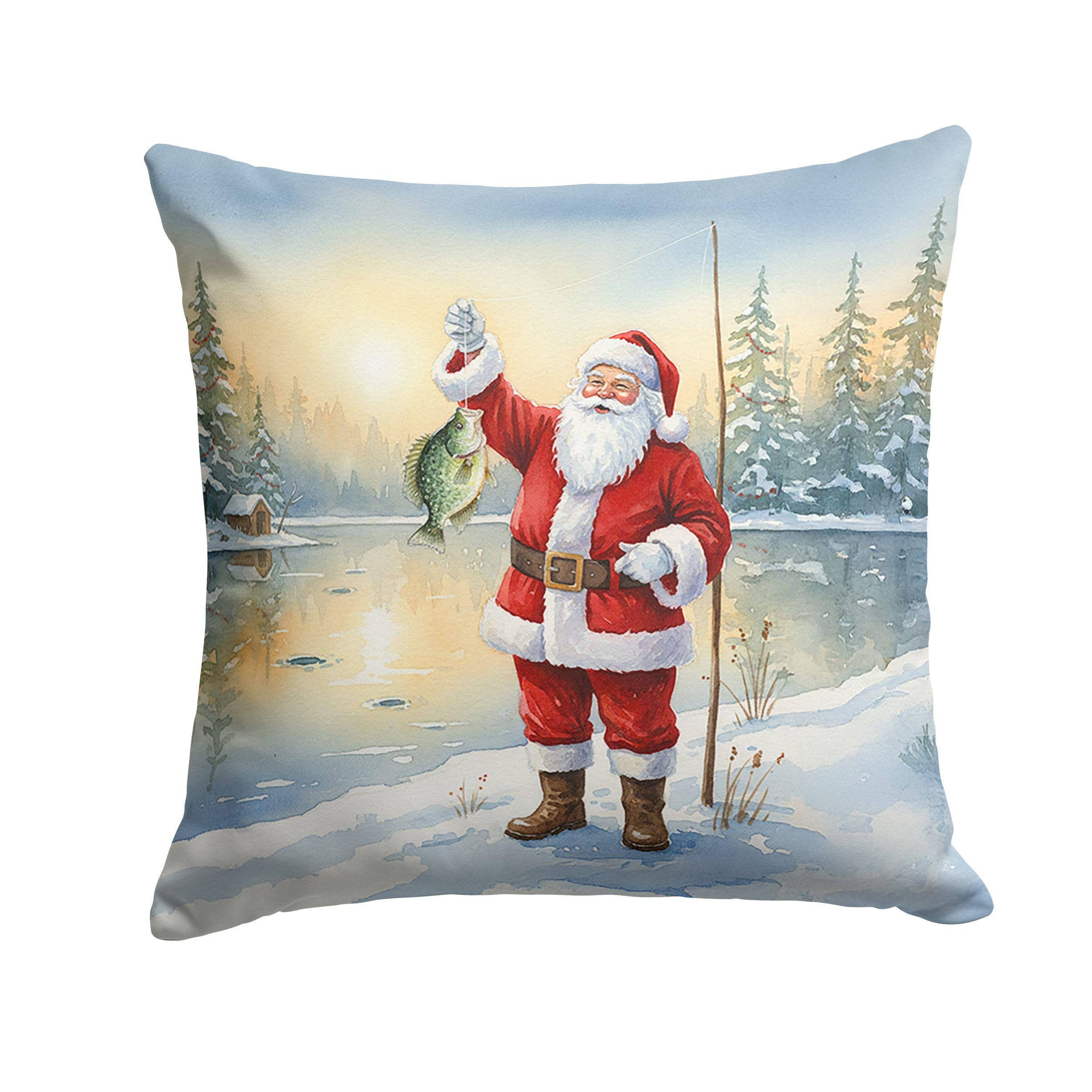 Carolines Treasures Fishing Santa Claus with Crappie Christmas Throw Pillow Decorative Indoor Outdoor Accent Cushion for Couch, Bed or Patio, 14Hx14W