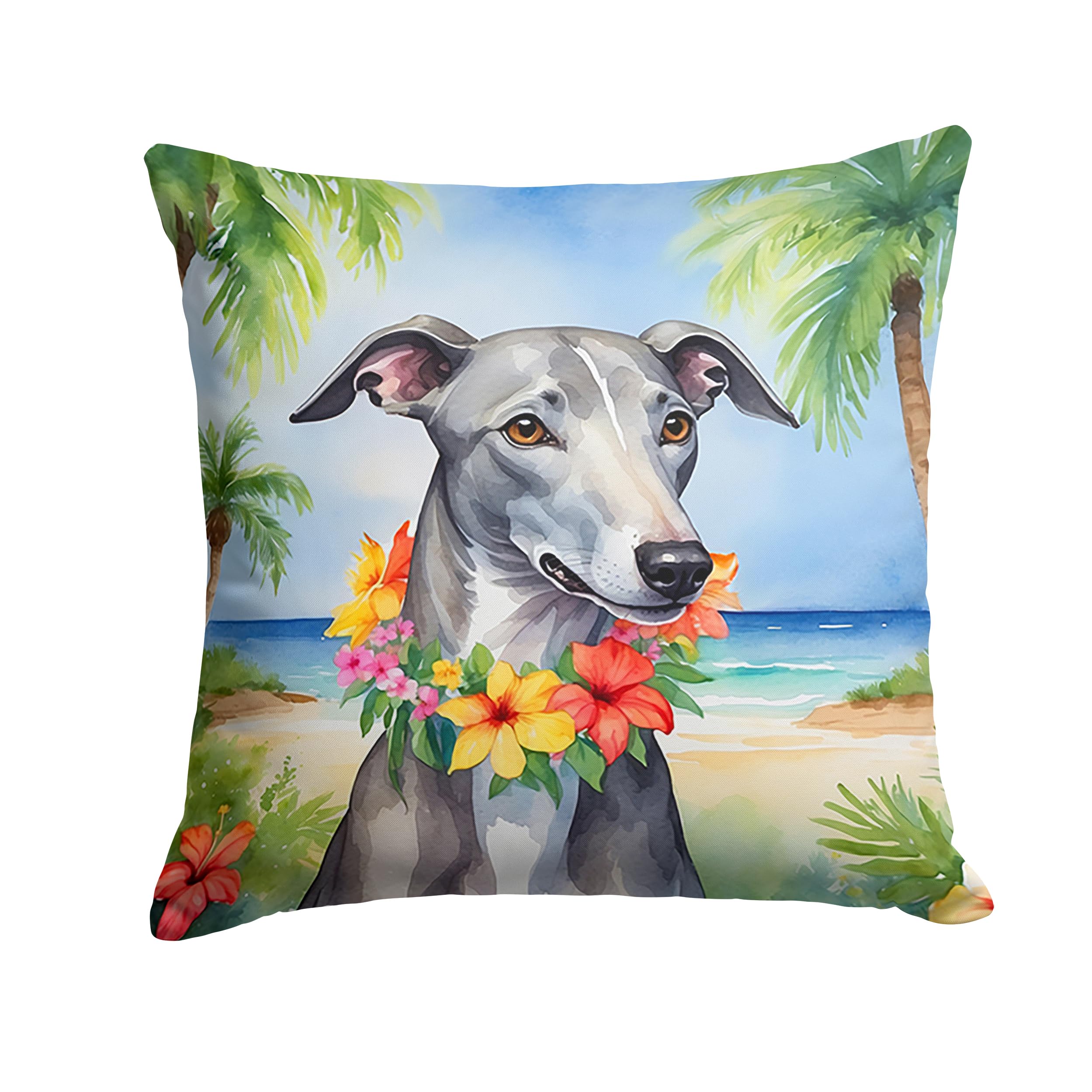 Carolines Treasures Luau Party Decorative Throw Pillow, 18Hx18W, Greyhound 6450