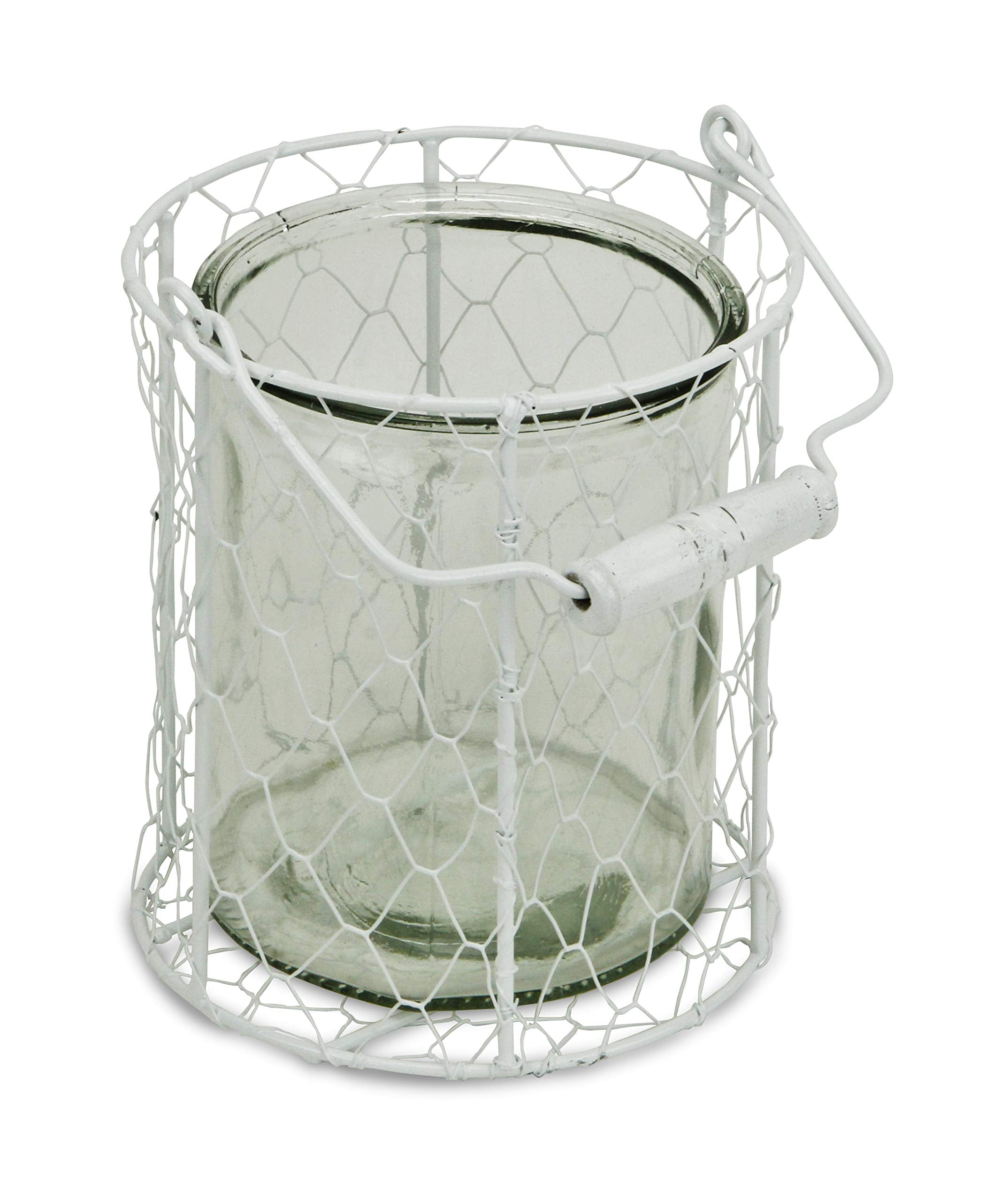 Belen Round Glass Jar in White Wire Basket - X-Large