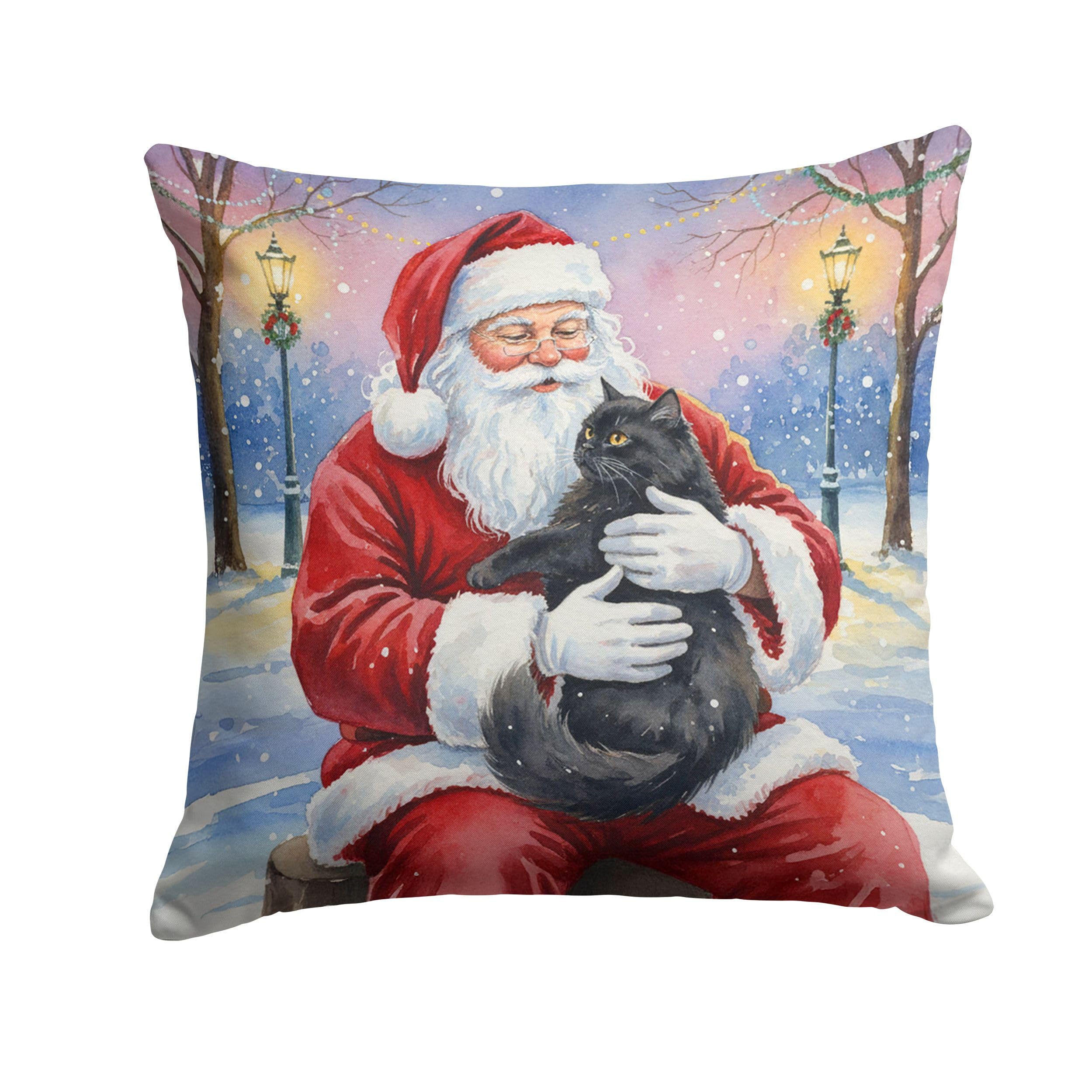 Carolines Treasures Persian Black Cat with Santa Claus Throw Pillow Decorative Indoor Outdoor Accent Cushion for Couch, Bed or Patio, 14Hx14W