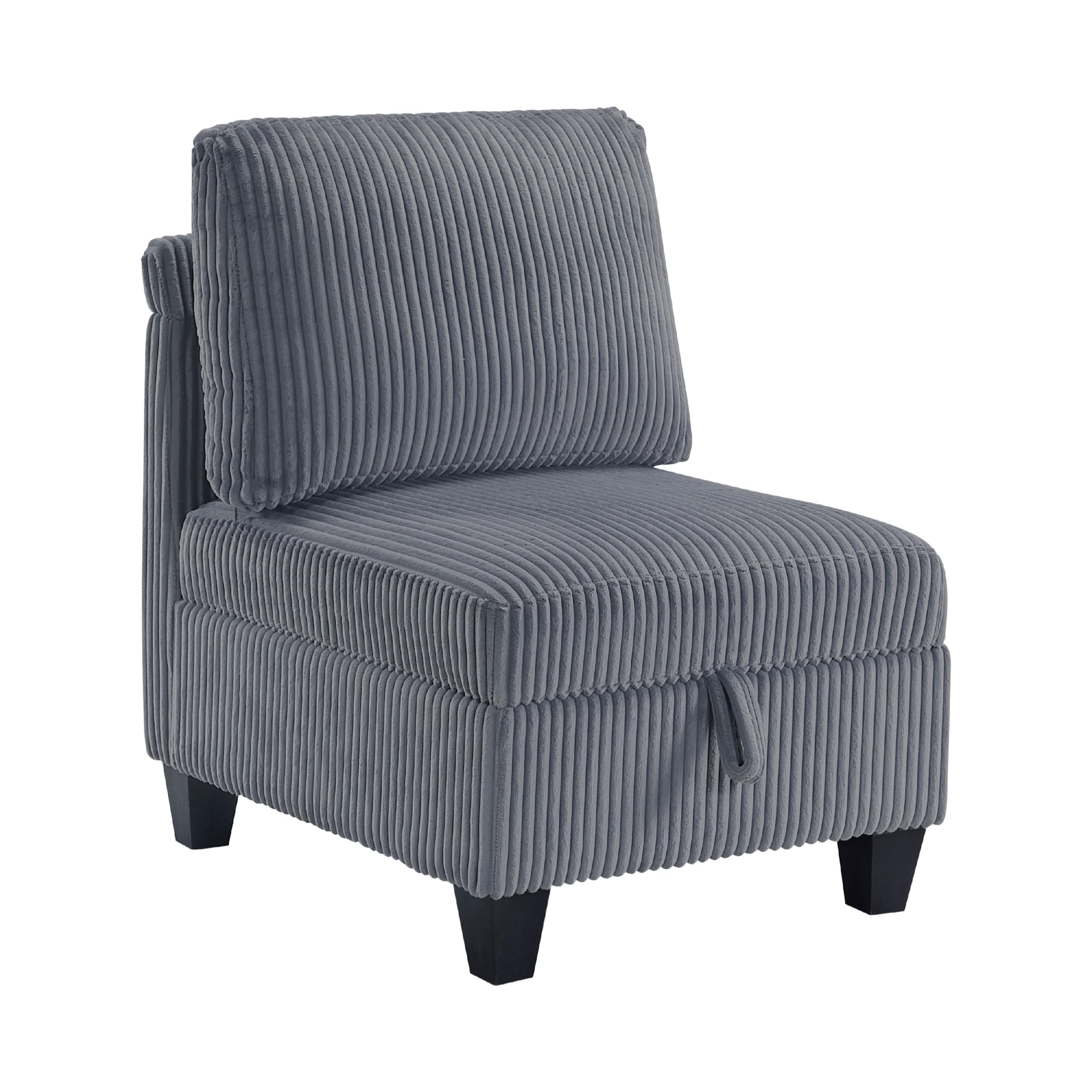 Wely Armless Chair w Hidden Storage, Dark Gray Corduroy Seat and Back
