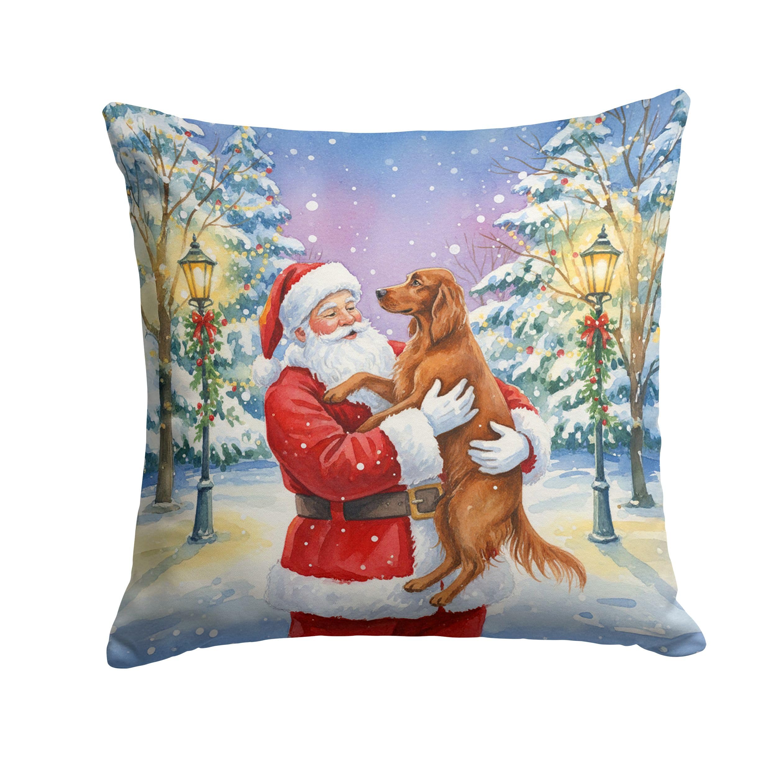 Carolines Treasures Irish Setter with Santa Claus Throw Pillow Decorative Indoor Outdoor Accent Cushion for Couch, Bed or Patio, 14Hx14W