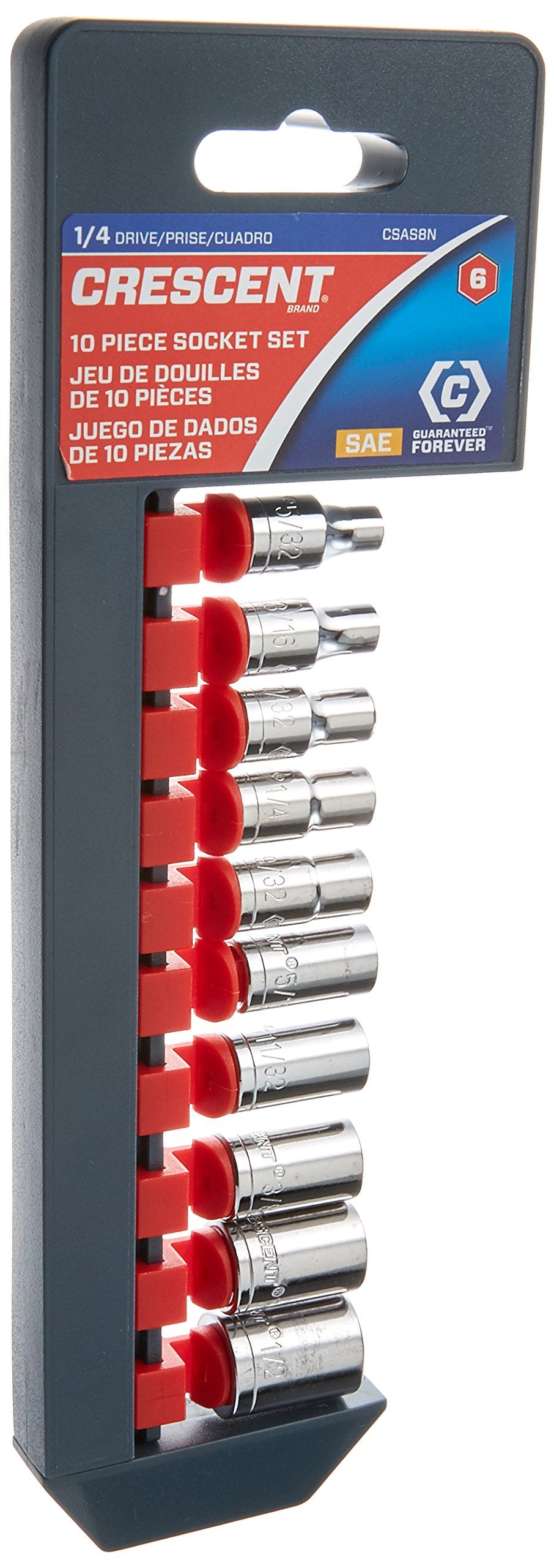 Crescent 10 Pc14 Drive 6 Point Standard Sae Socket Set - Csas8N