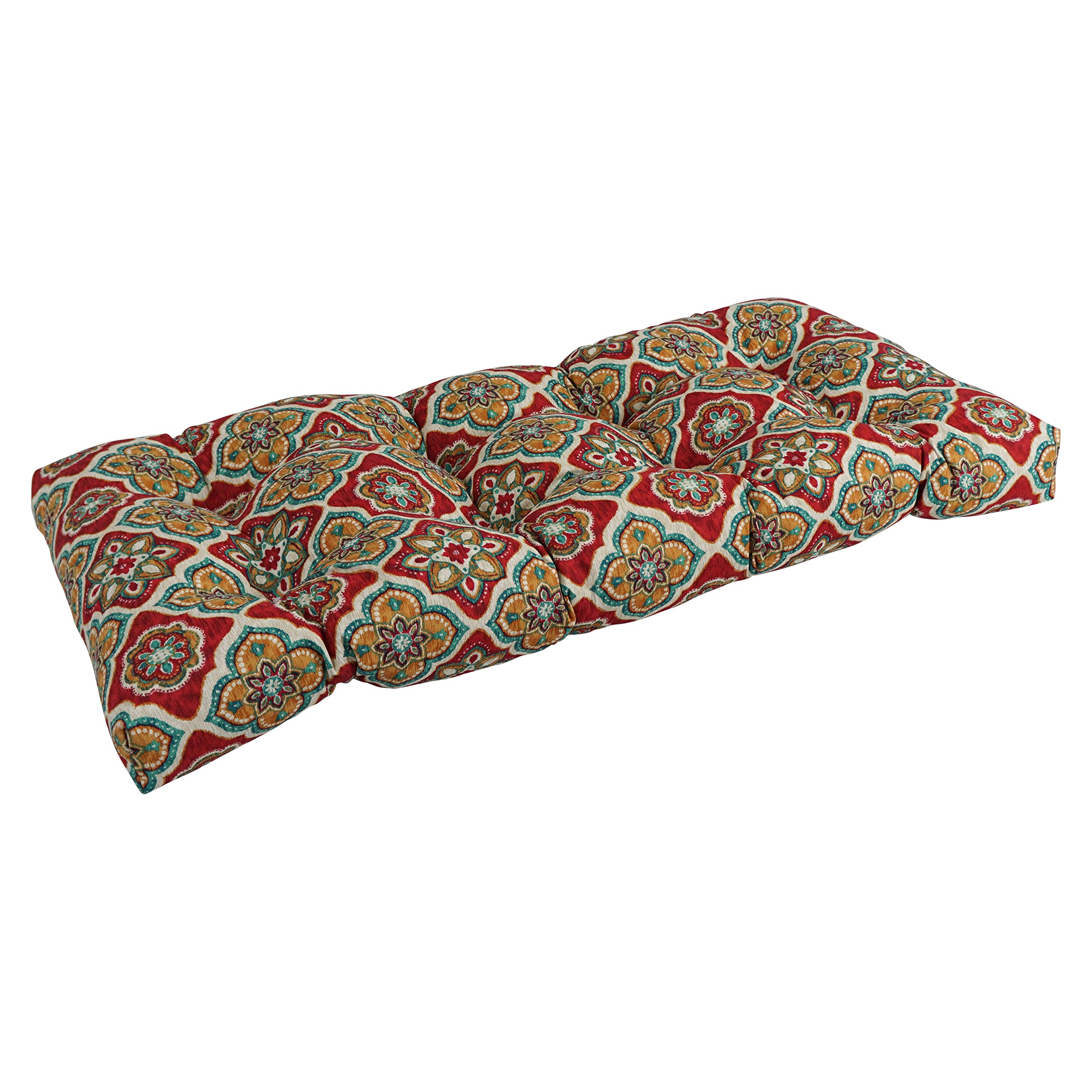 42-inch by 19-inch Squared Patterned Spun Polyester Tufted Loveseat Cushion  94006-LS-REO-63