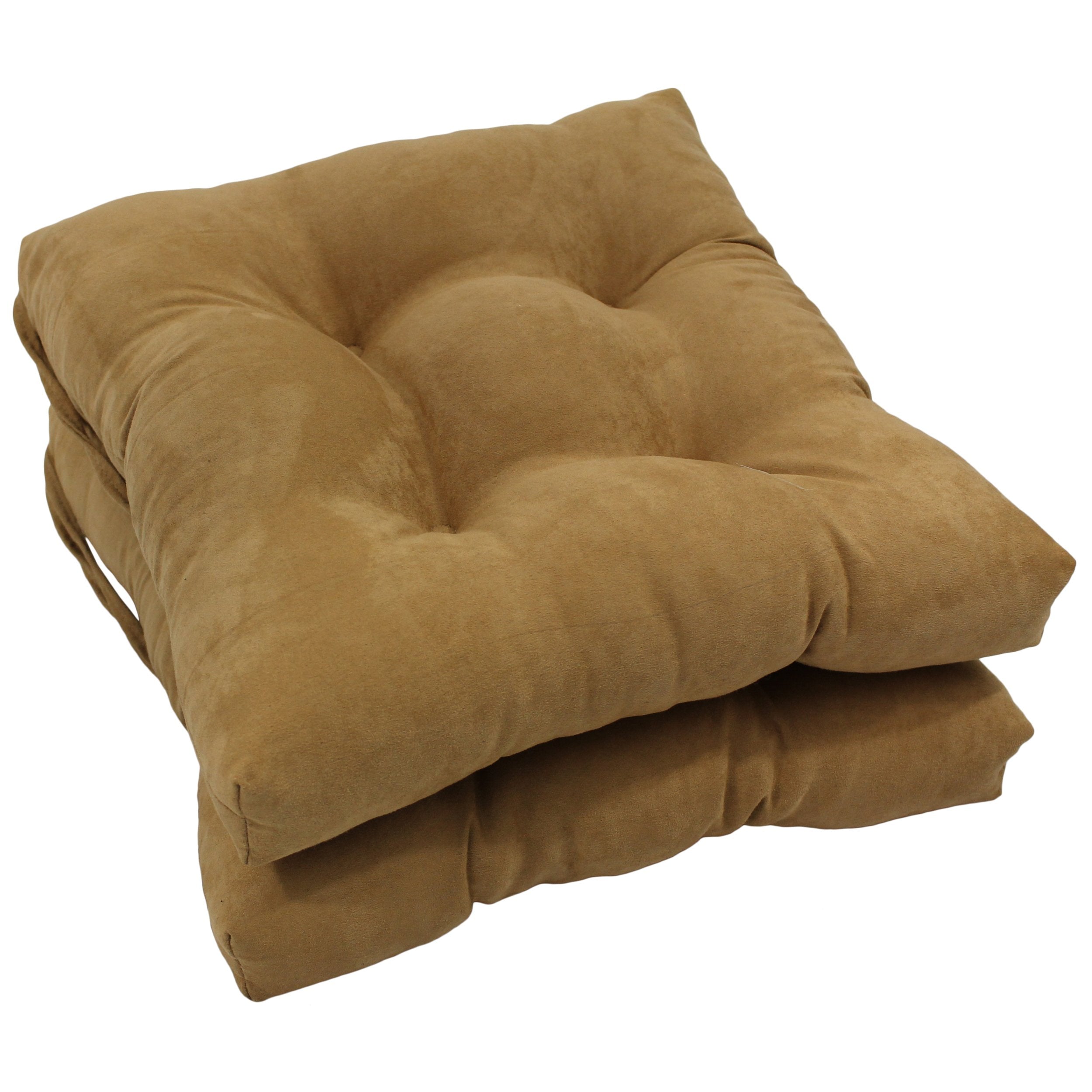 16-inch Solid Micro Suede Square Tufted Chair Cushions (Set of 2) - Camel