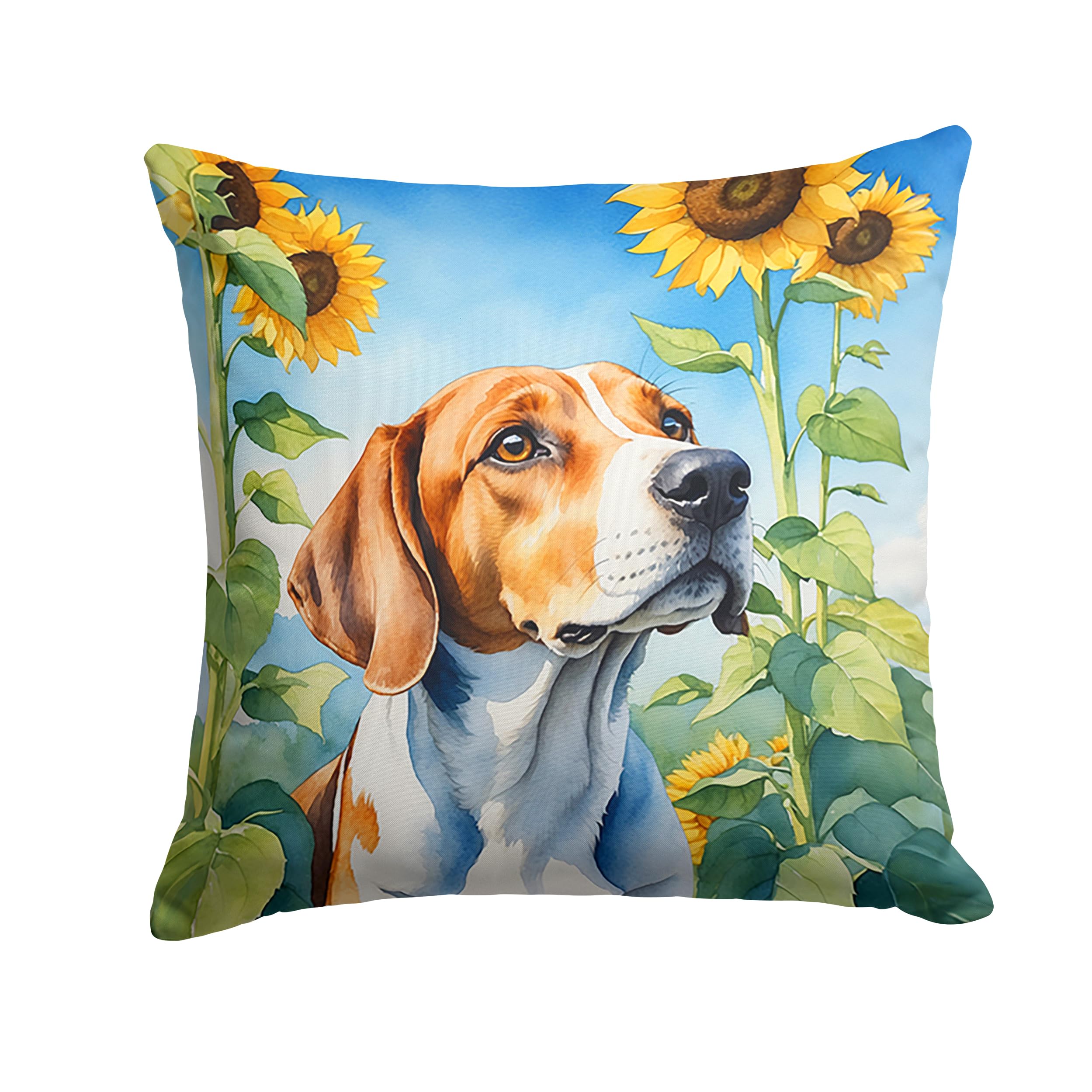 Carolines Treasures in Sunflowers Throw Pillow, 18Hx18W, English Foxhound 6074