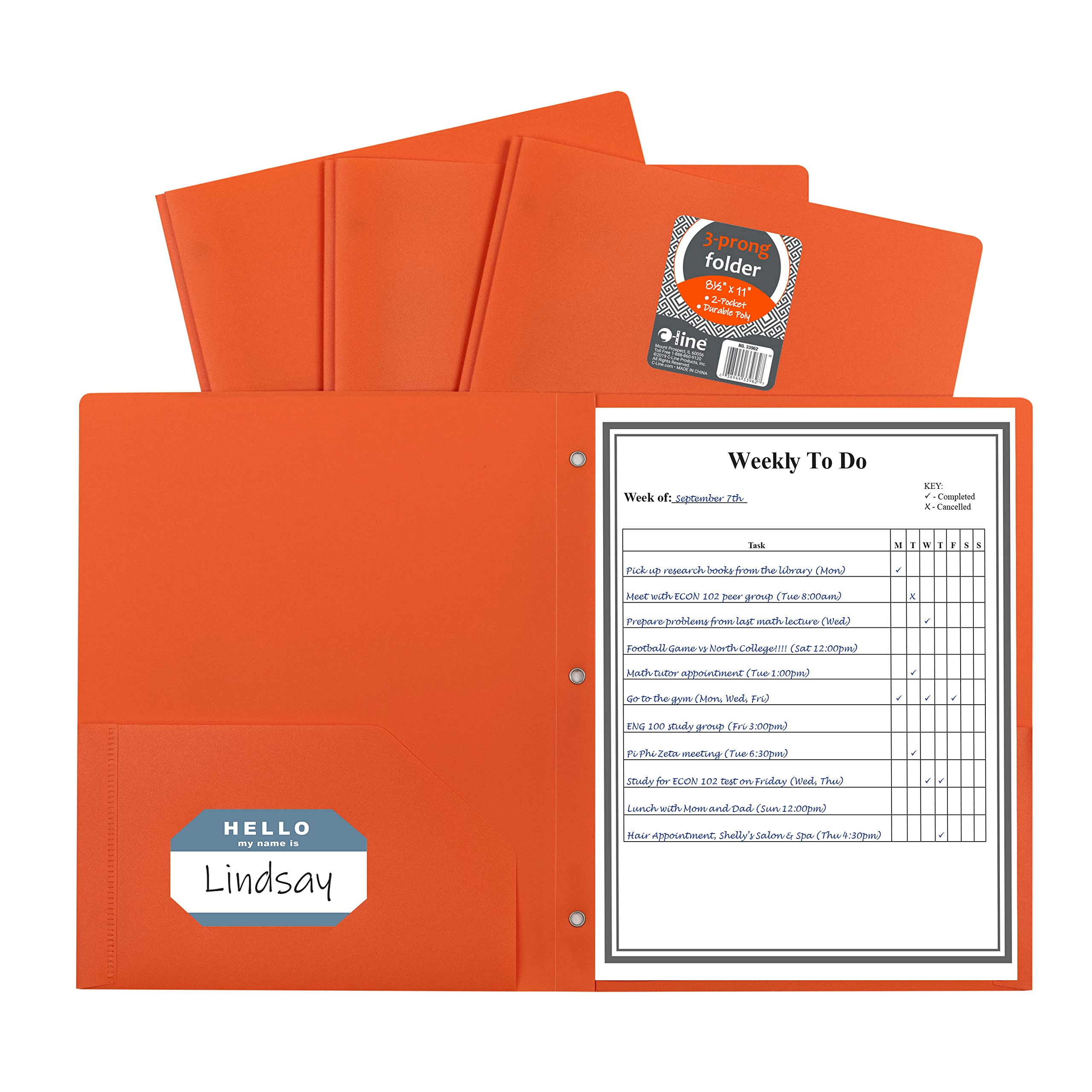 Two-Pocket Heavyweight Poly Portfolio Folder with Prongs, Orange (Set of 25 Folders)