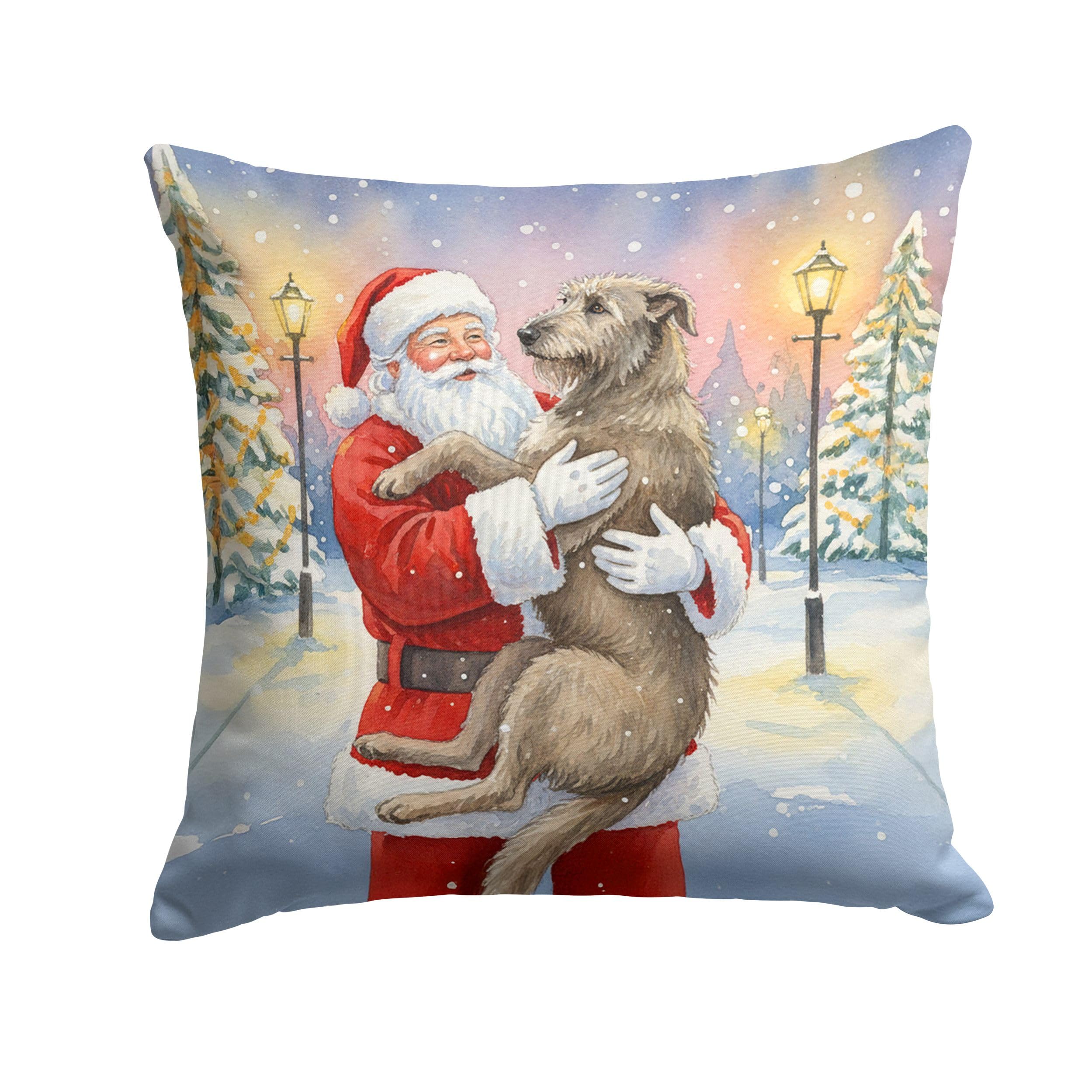 Carolines Treasures Irish Wolfhound with Santa Claus Throw Pillow Decorative Indoor Outdoor Accent Cushion for Couch, Bed or Patio, 18Hx18W