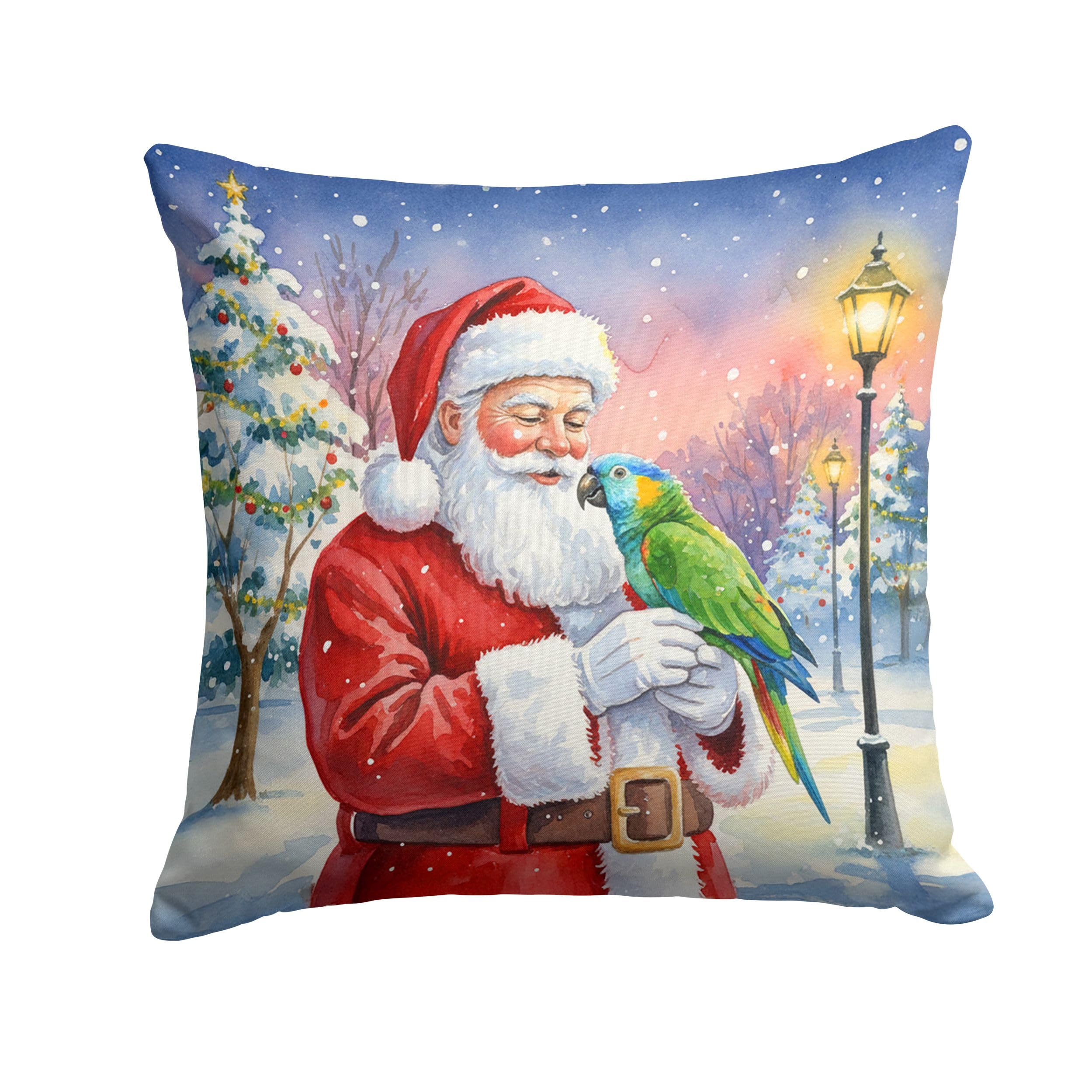 Carolines Treasures Amazon Parrot with Santa Claus Throw Pillow Decorative Indoor Outdoor Accent Cushion for Couch, Bed or Patio, 14Hx14W