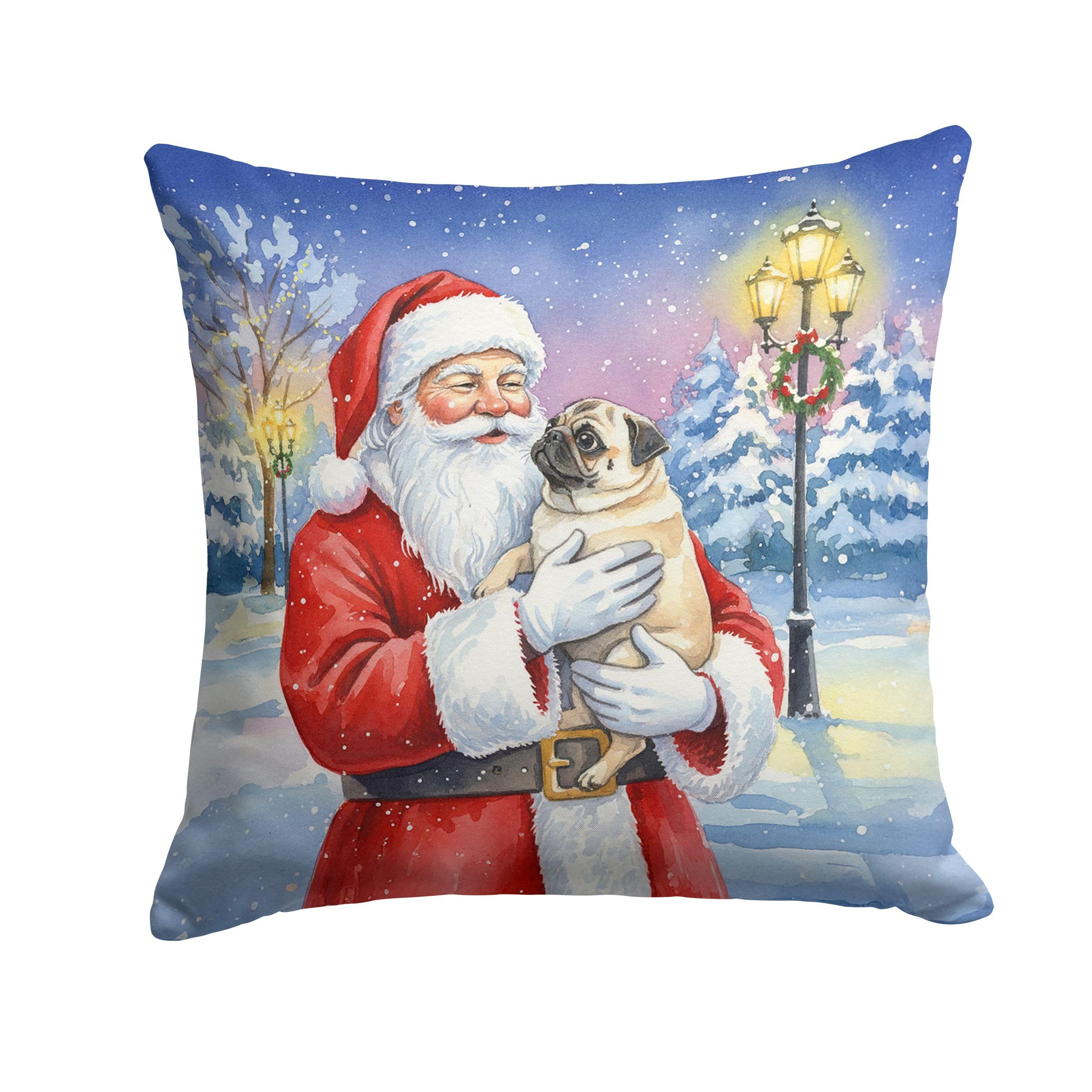 Carolines Treasures Pug with Santa Claus Throw Pillow Decorative Indoor Outdoor Accent Cushion for Couch, Bed or Patio, 18Hx18W