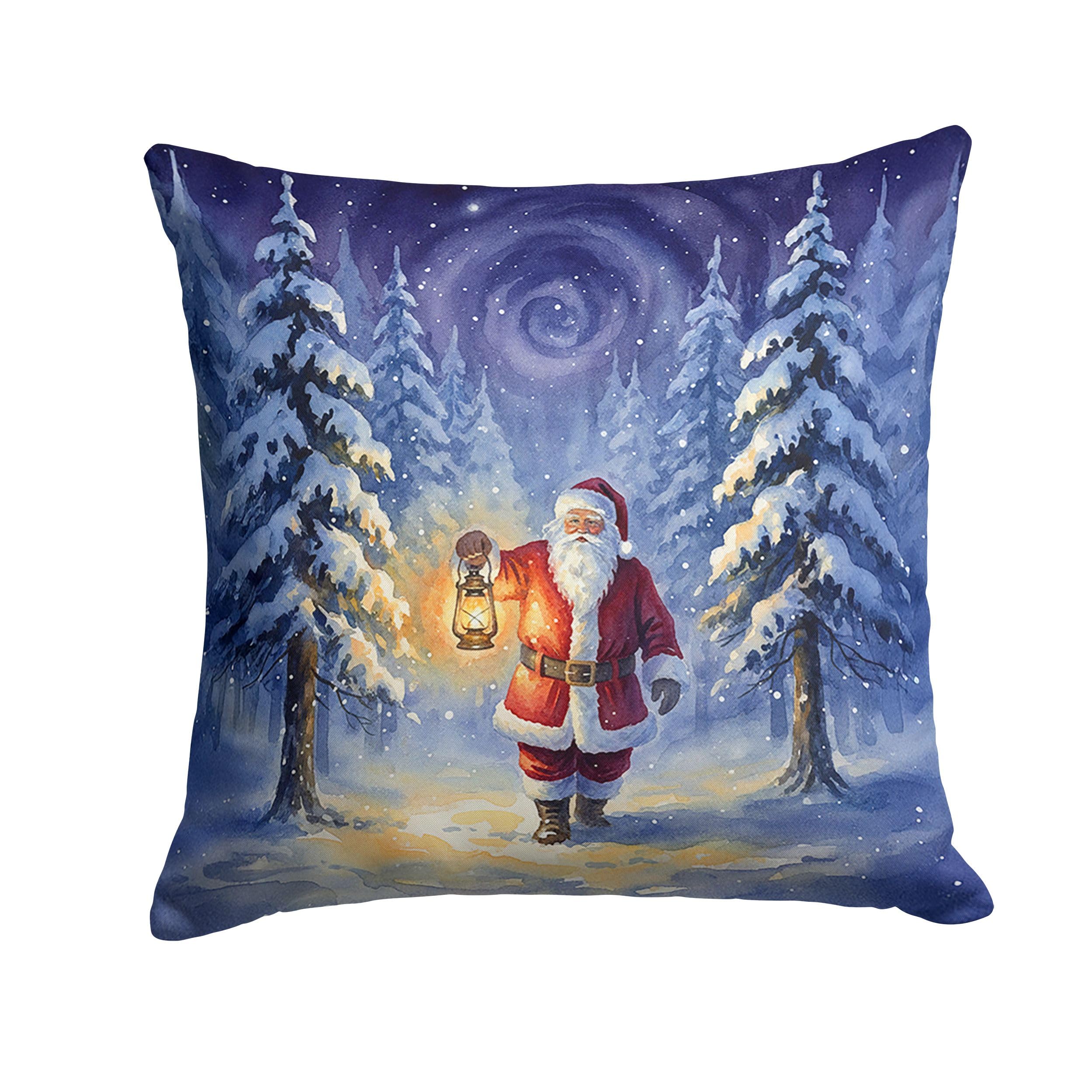 Carolines Treasures Santa Claus with a Lantern in The Woods Christmas Throw Pillow Decorative Indoor Outdoor Accent Cushion for Couch, Bed or Patio, 14Hx14W